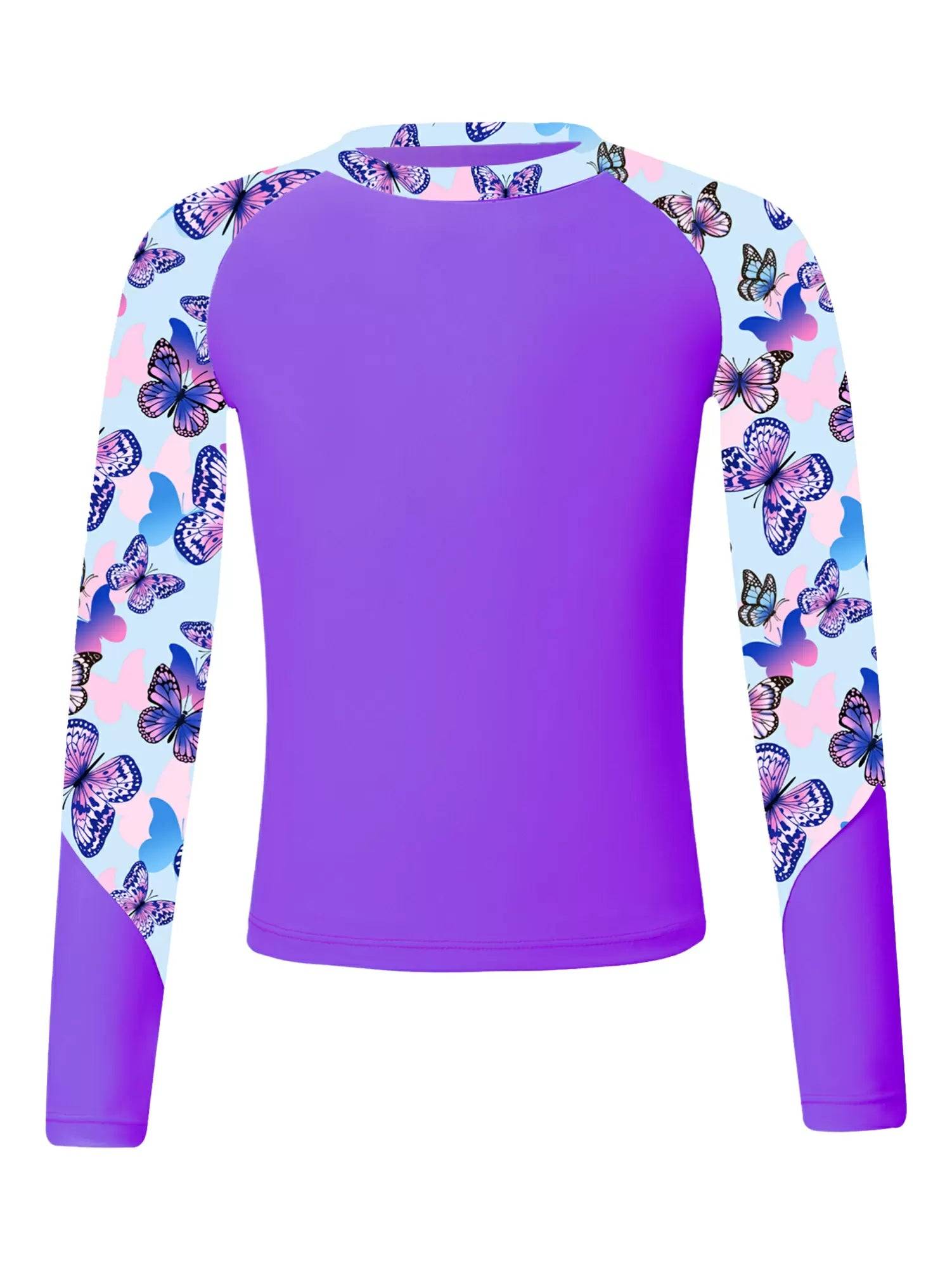 Kids Girls Long Sleeve UPF50+ Rash Guard Swimming Top