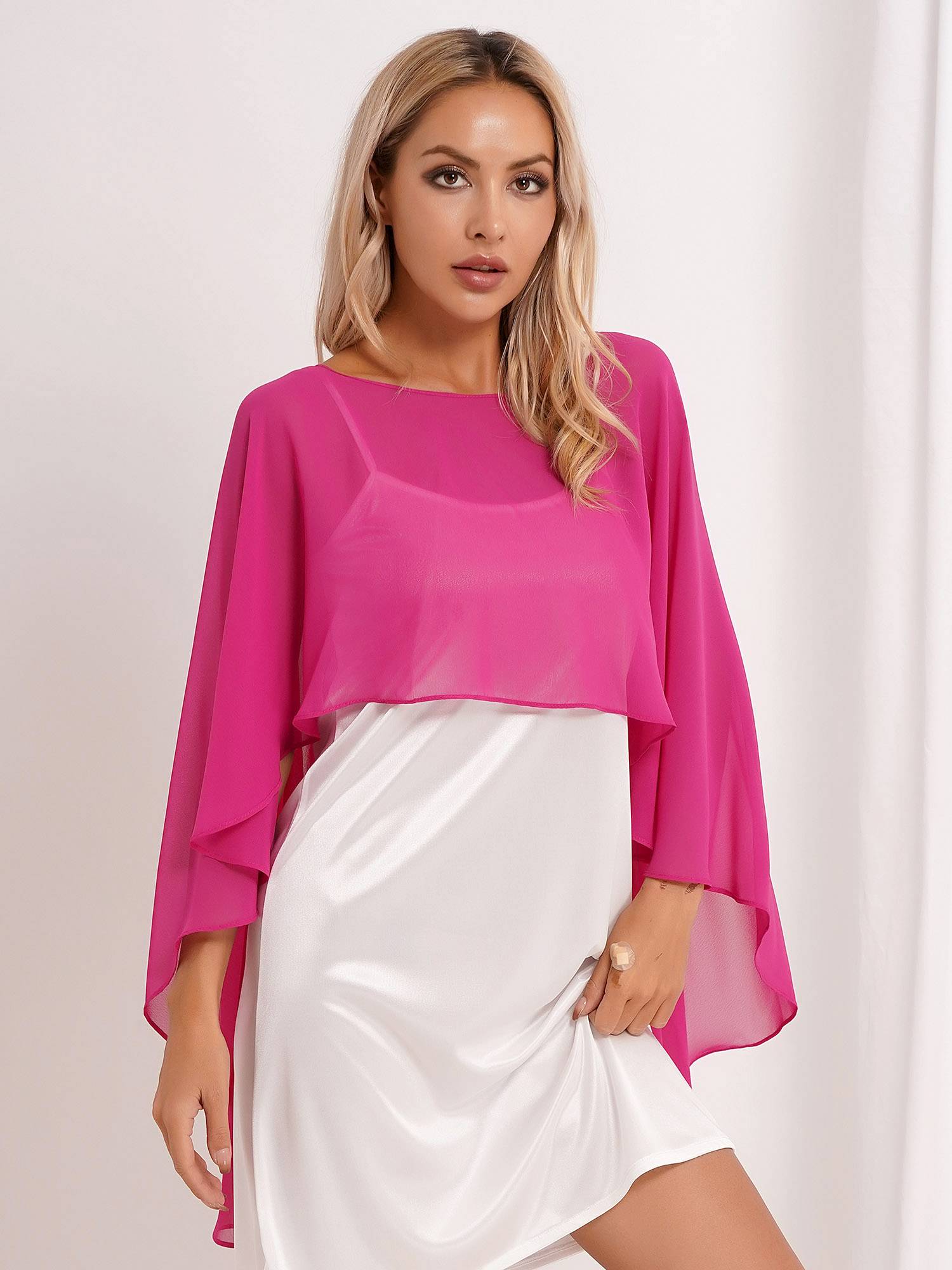 Women Chiffon High Low Shawl Wedding Capes Shrug