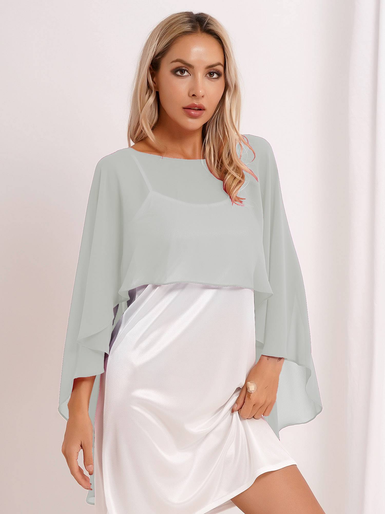 Women Chiffon High Low Shawl Wedding Capes Shrug