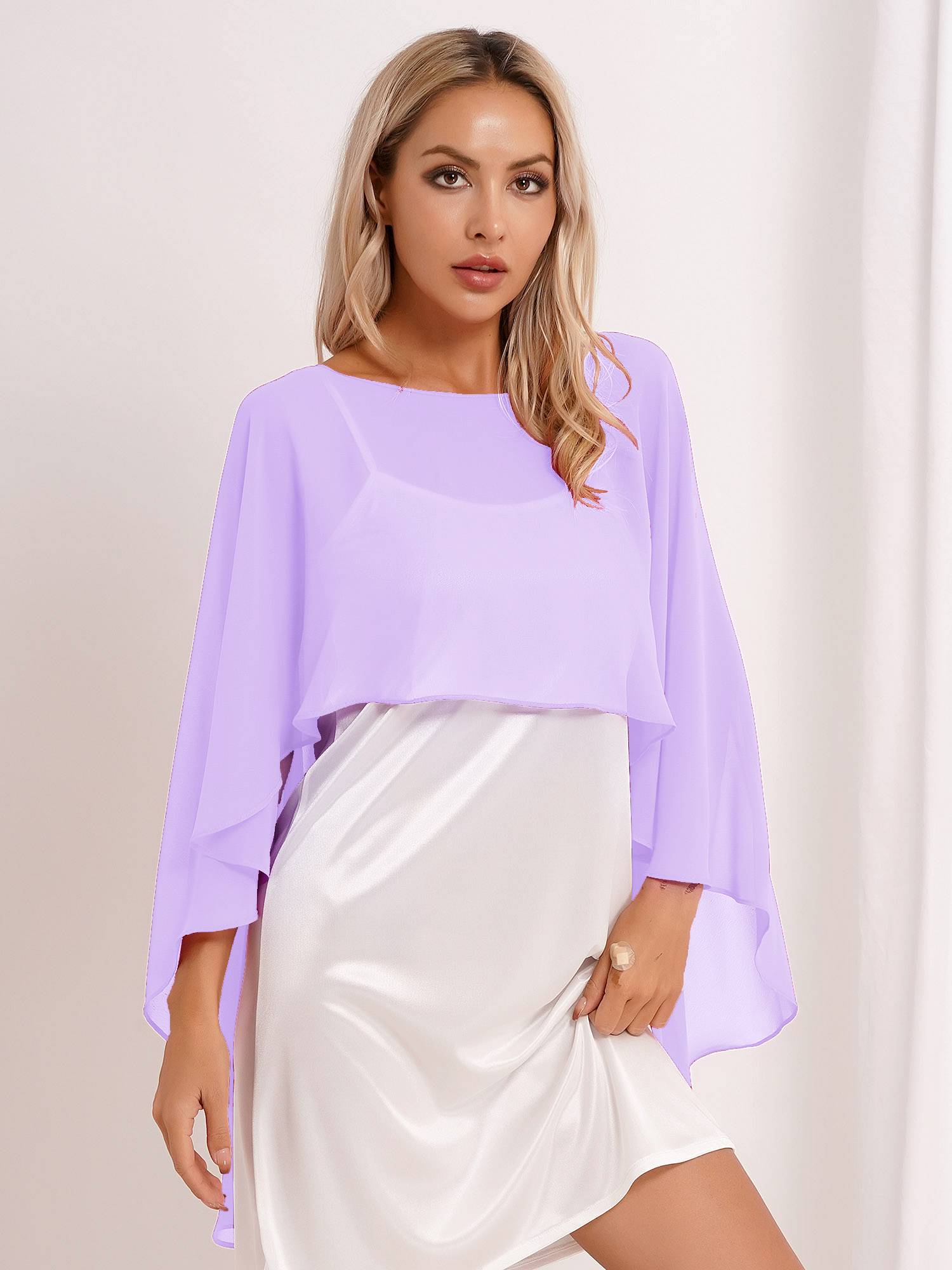 Women Chiffon High Low Shawl Wedding Capes Shrug