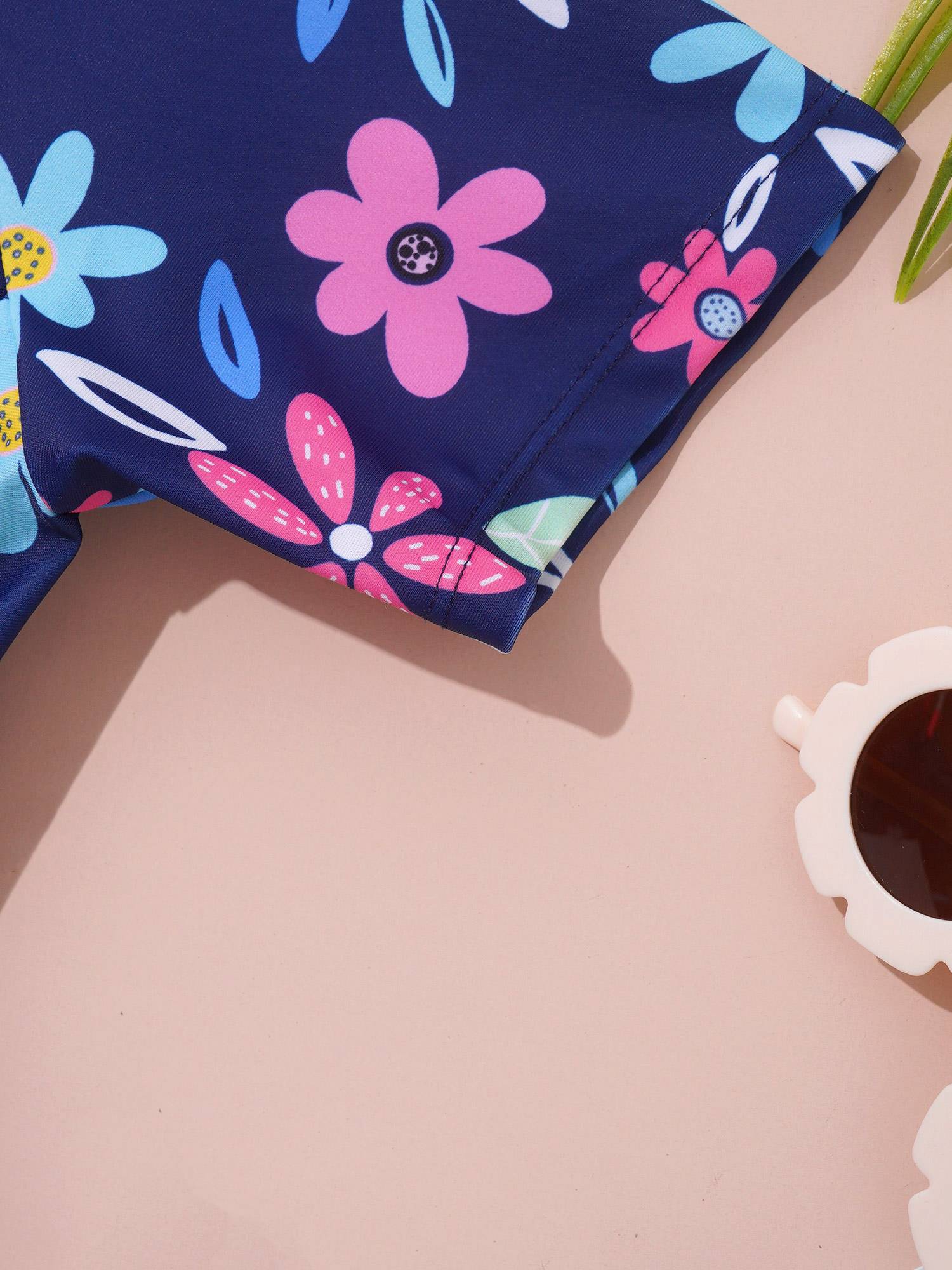 Kids Girls Short Sleeve Flower Swim Dress with Built-in Shorts