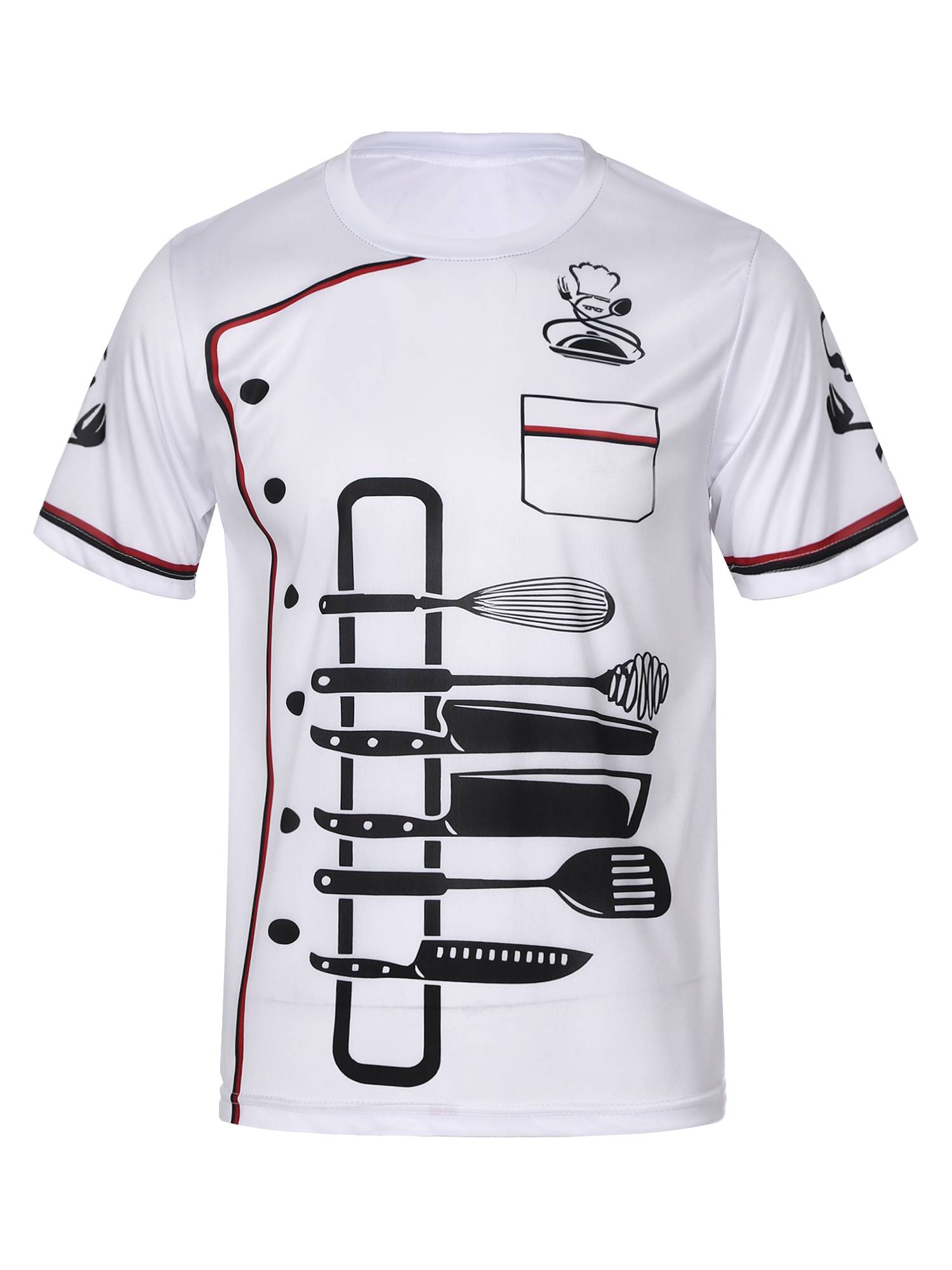 Men Round Neck Short Sleeve Cooking Utensil Print Chef T-shirt