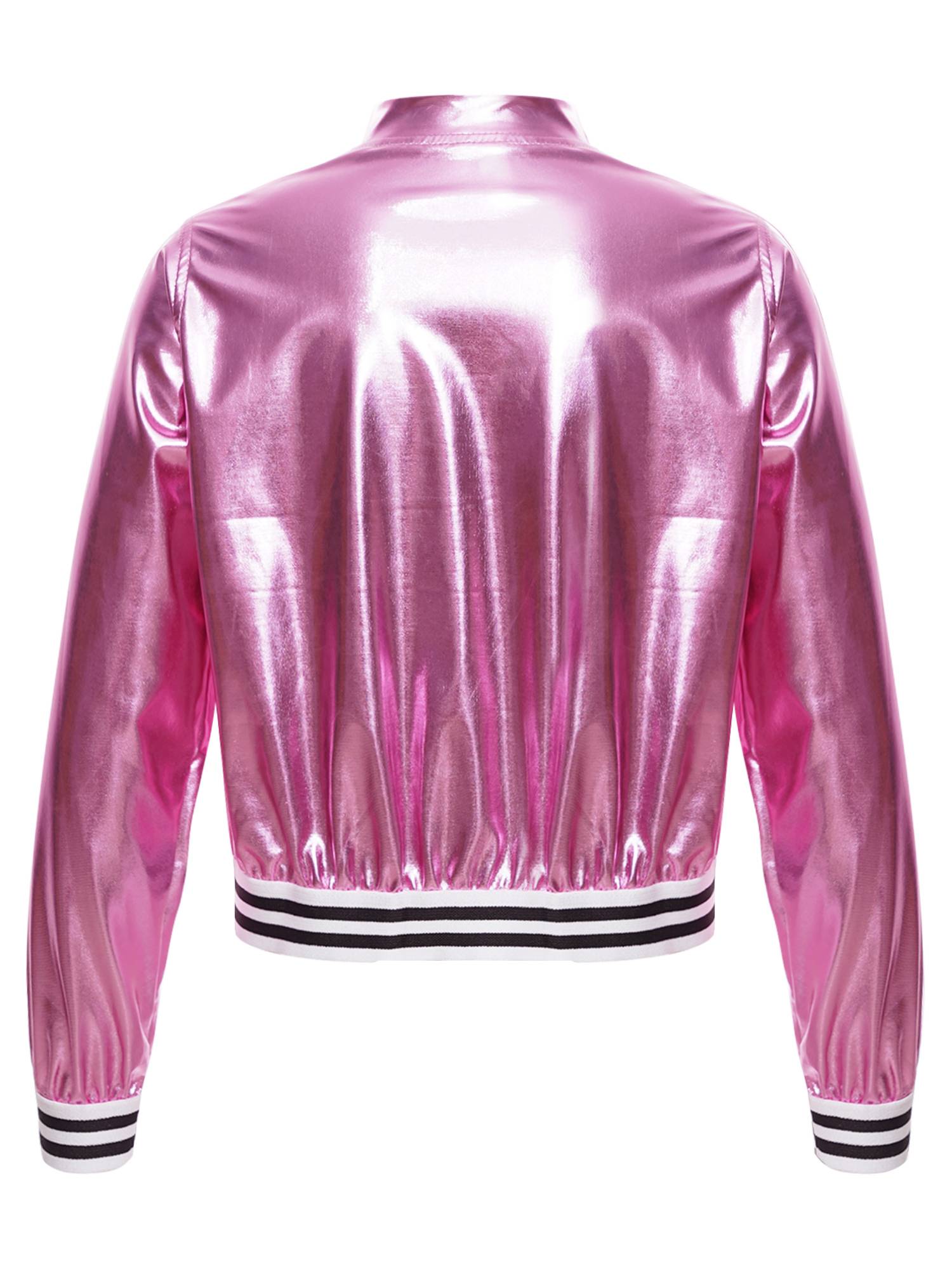 Kids Girls Glossy Long Sleeve Zipper Jacket Coat