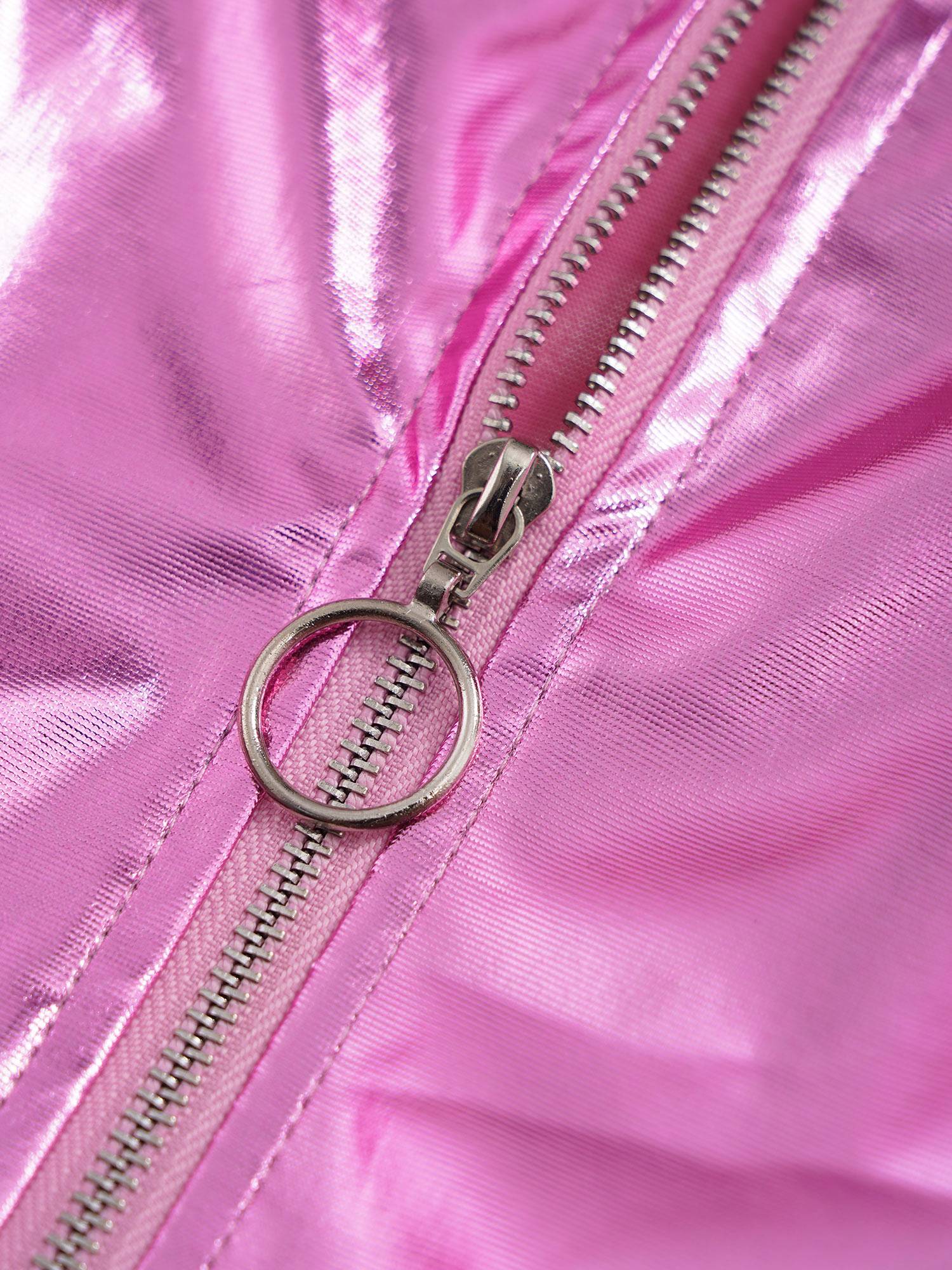 Kids Girls Glossy Long Sleeve Zipper Jacket Coat