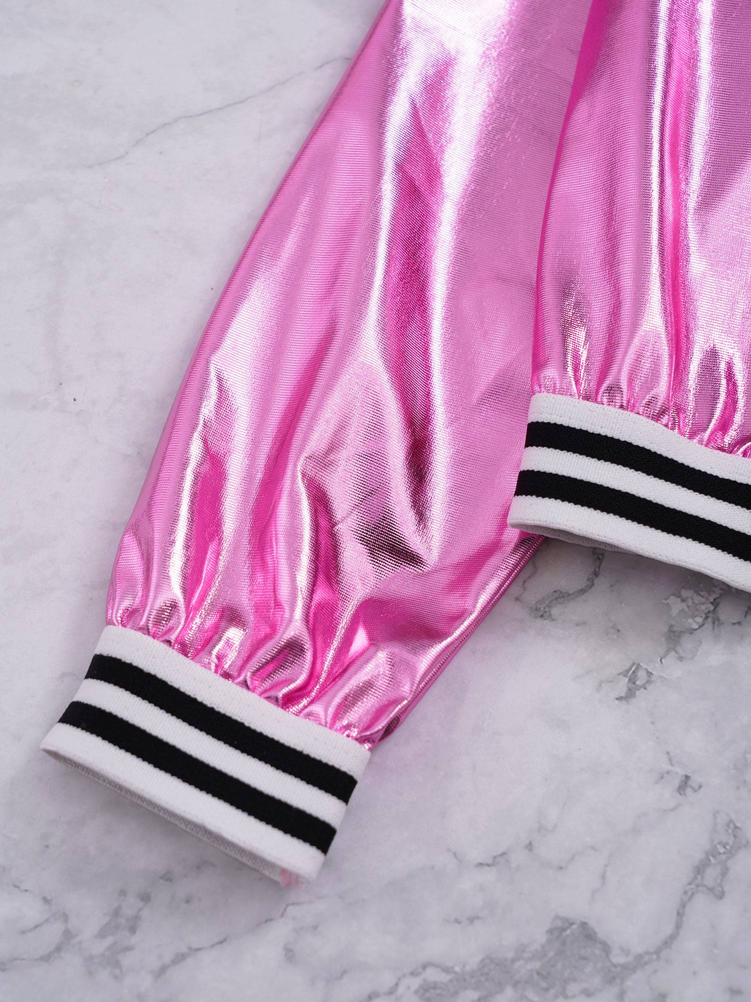 Kids Girls Glossy Long Sleeve Zipper Jacket Coat