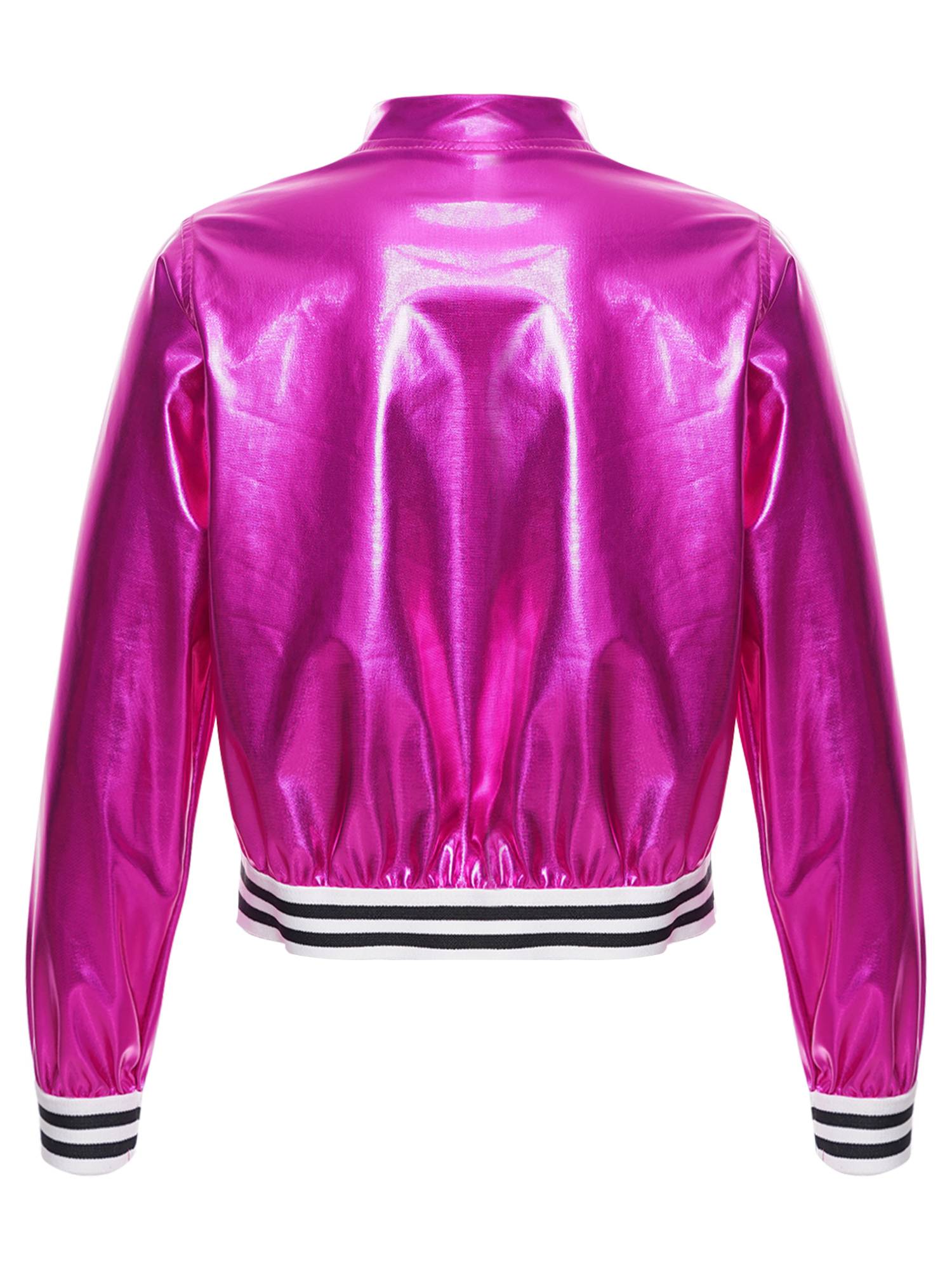 Kids Girls Glossy Long Sleeve Zipper Jacket Coat