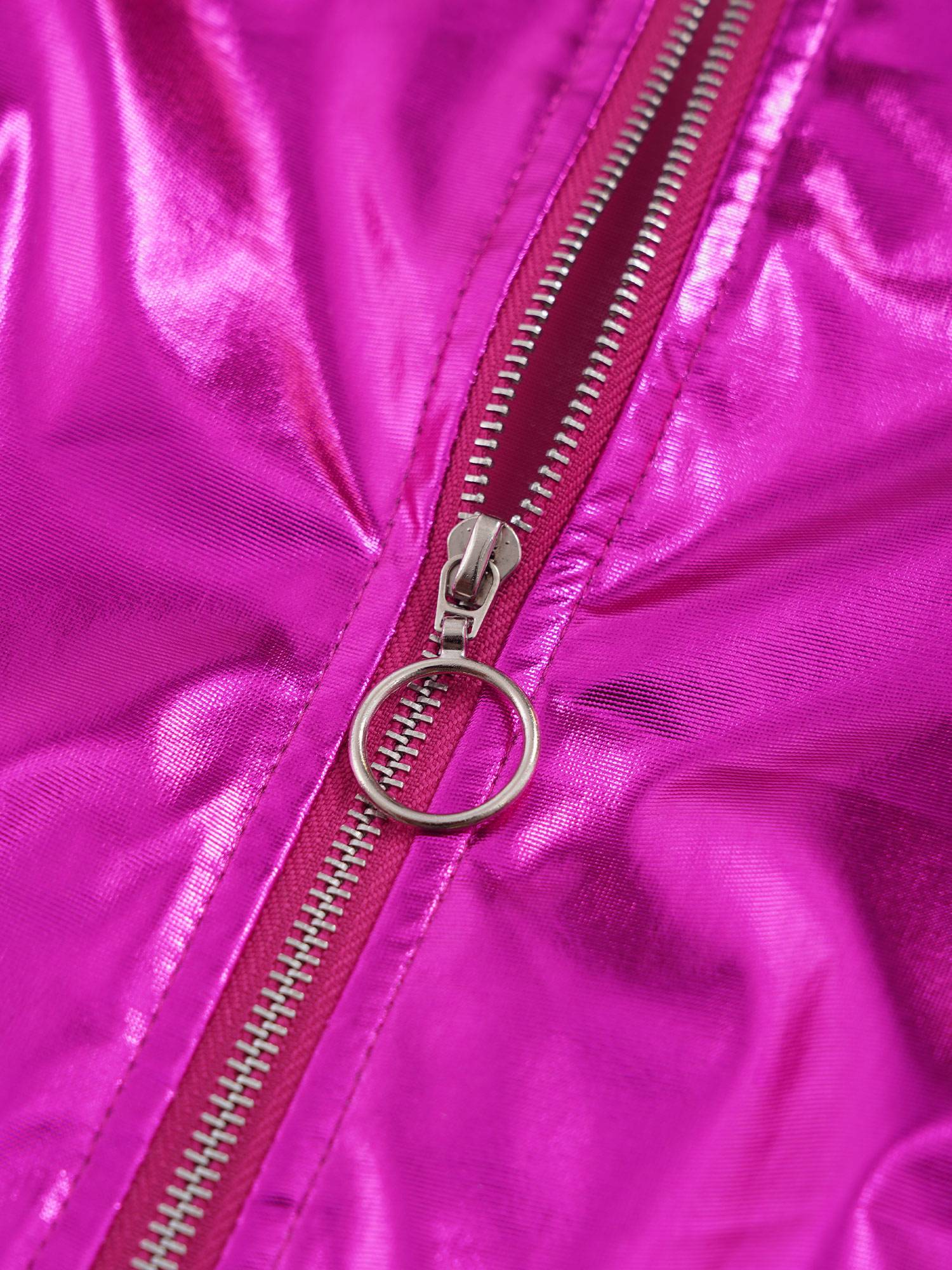 Kids Girls Glossy Long Sleeve Zipper Jacket Coat