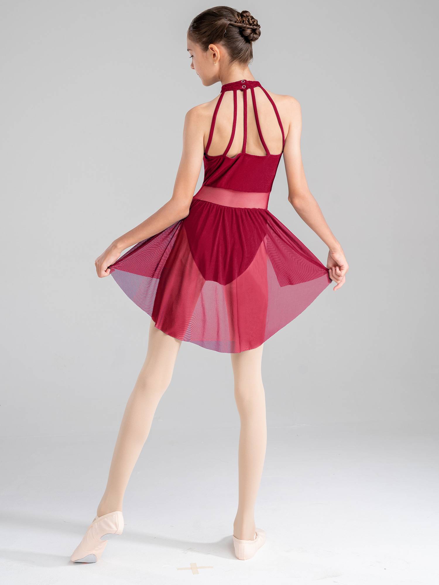 Kids Girls Sleeveless Lace Floral Lyrical Dance Leotard