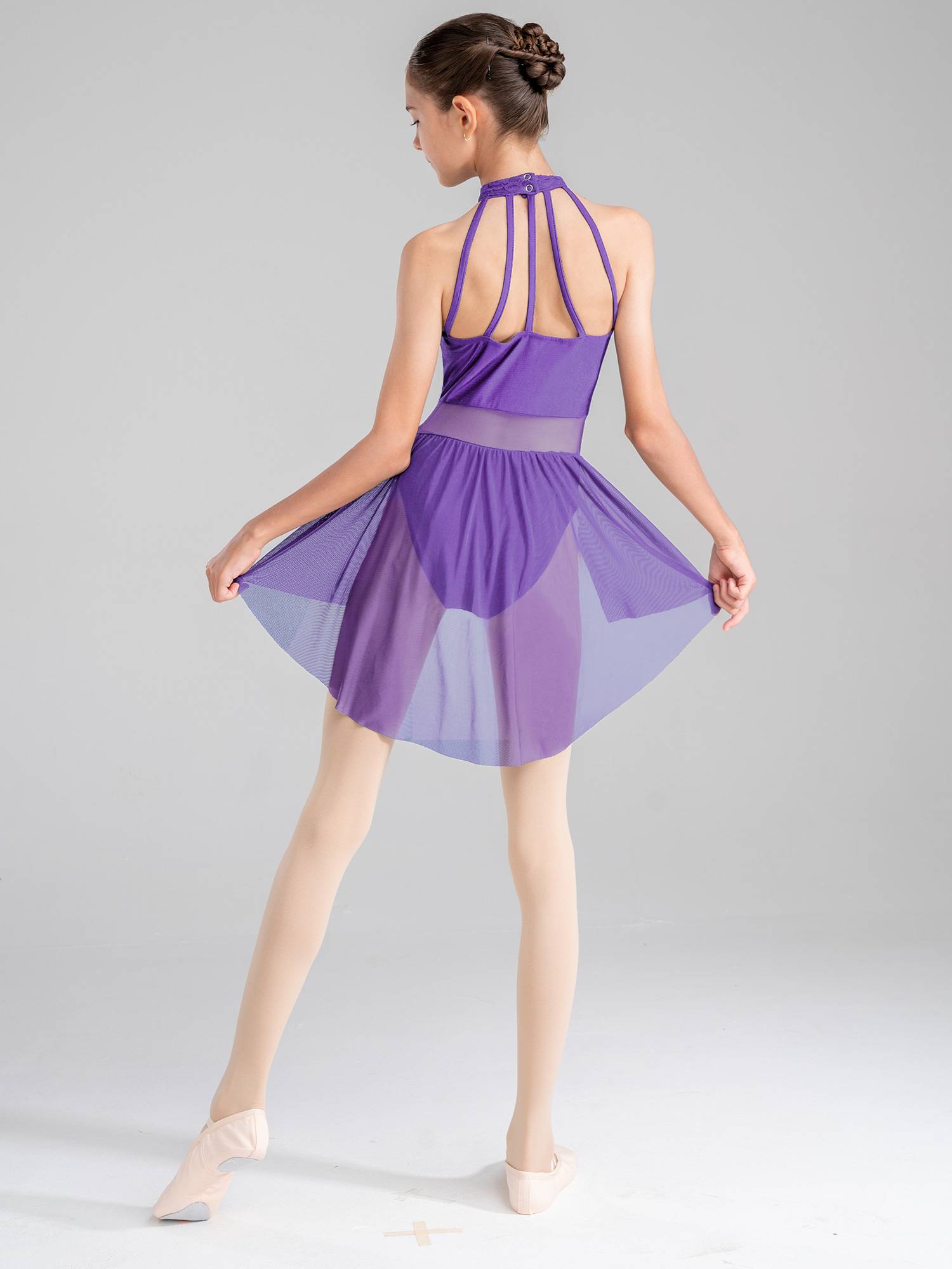 Kids Girls Sleeveless Lace Floral Lyrical Dance Leotard