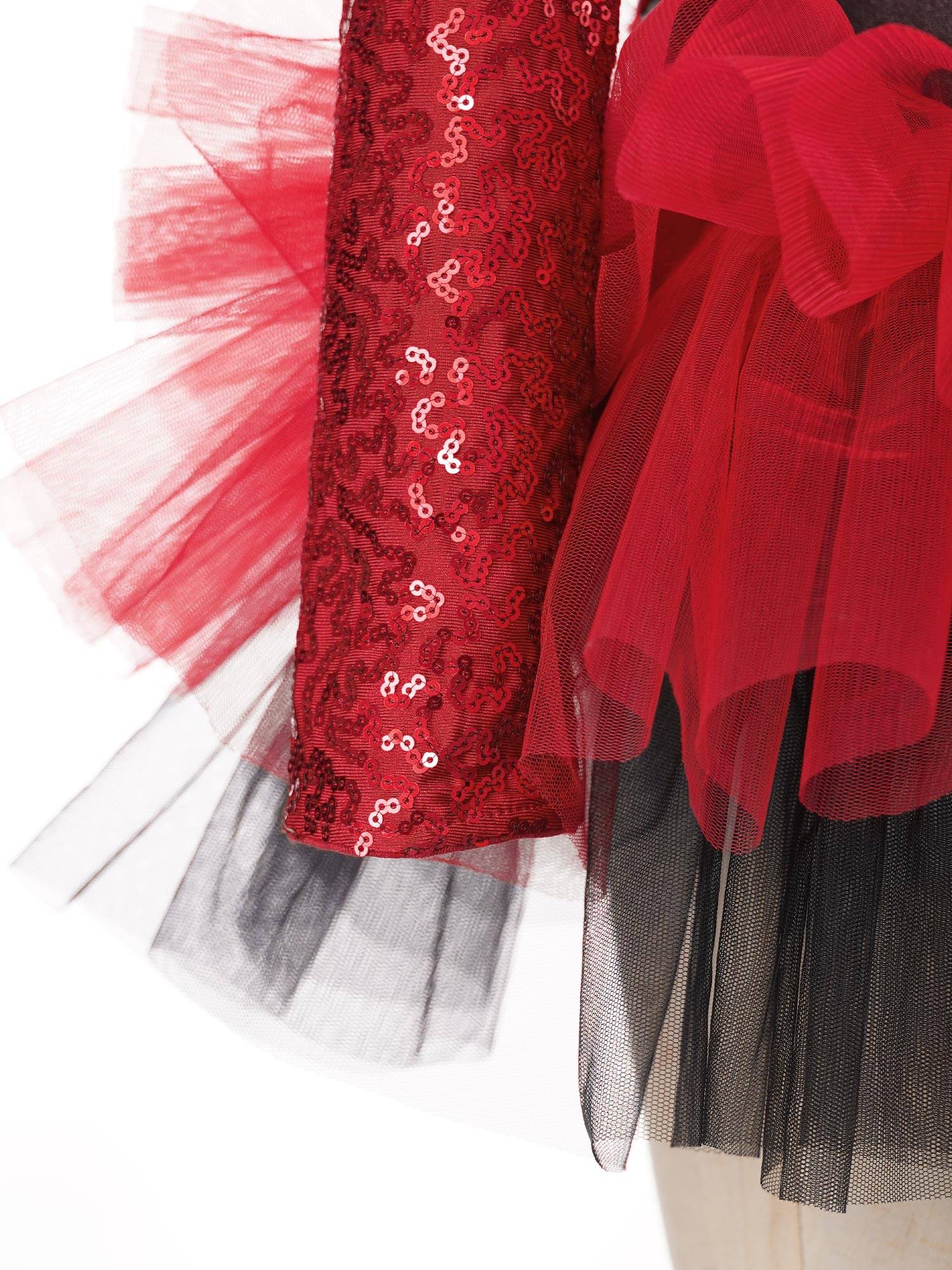 Kids Girls Sequin Asymmetrical Sleeves Ballet Dance Leotard Tutu Dress