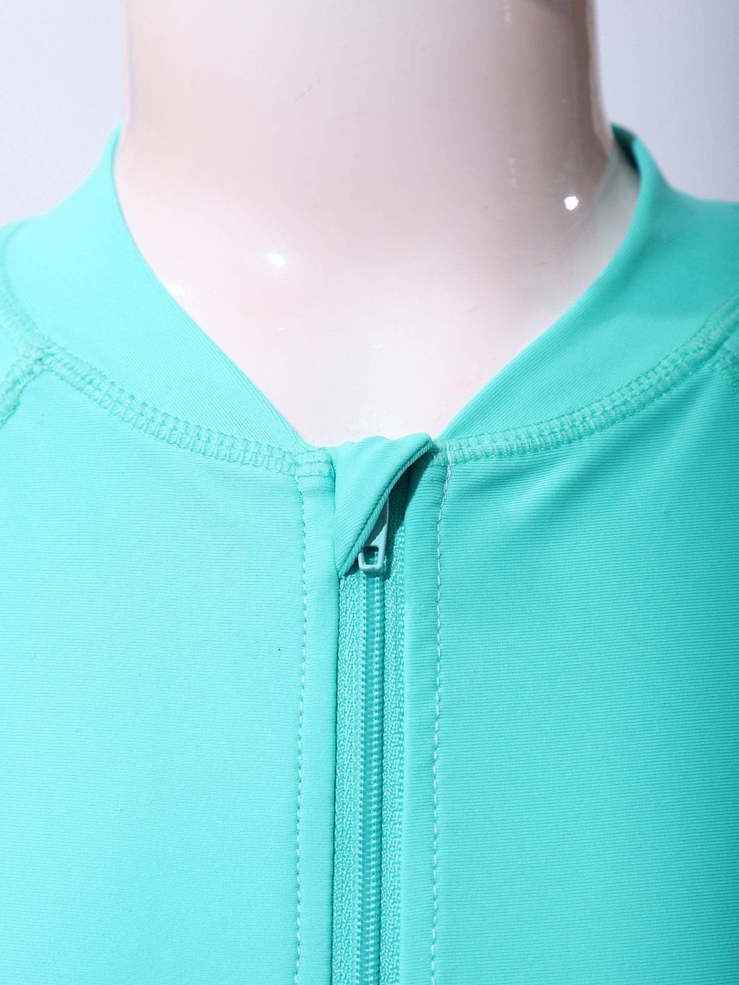 Kids Girls Long Sleeve Tropical Pattern Zipper Swimsuit Rash Guard