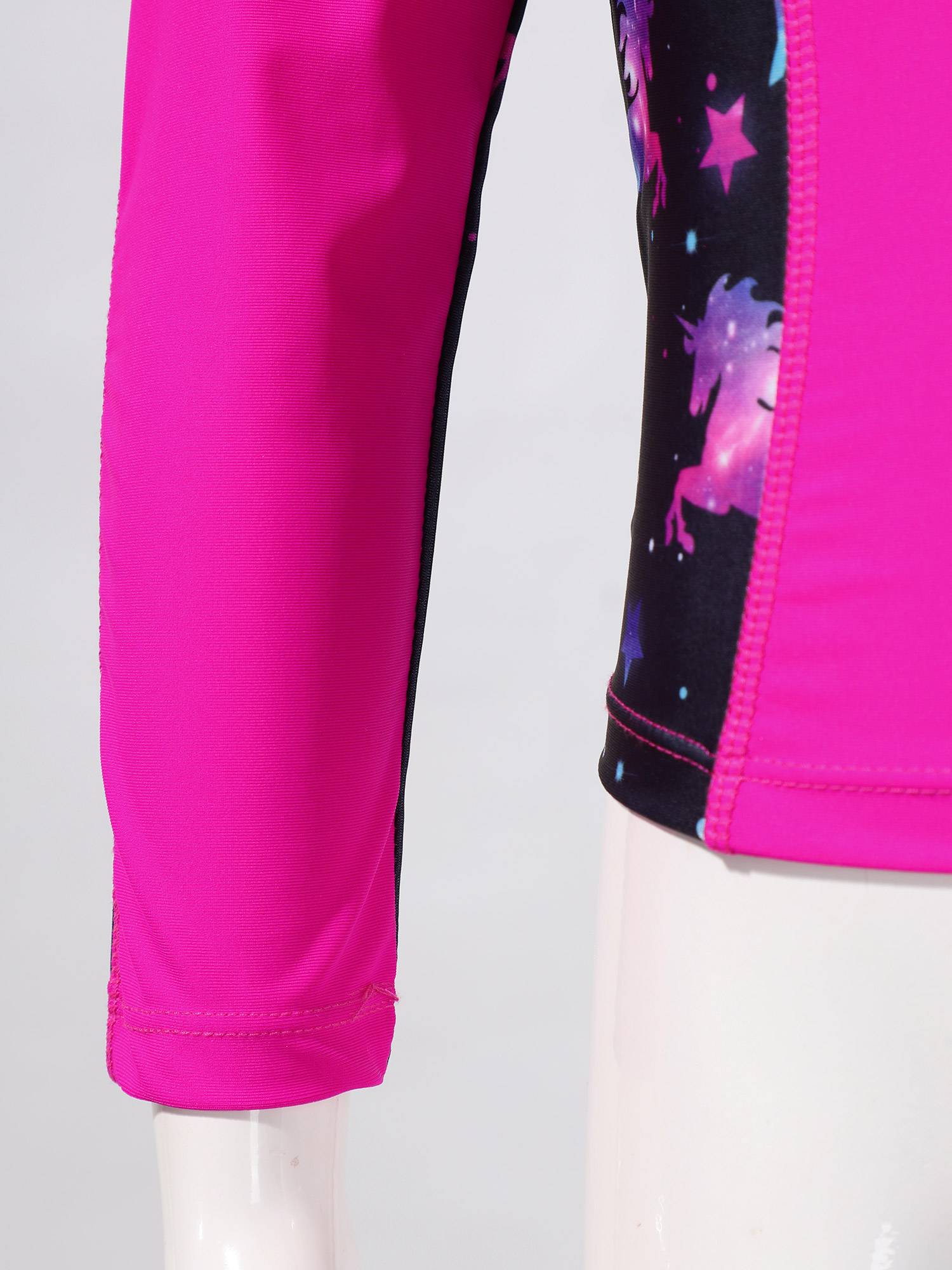 Kids Girls Long Sleeve Tropical Pattern Zipper Swimsuit Rash Guard