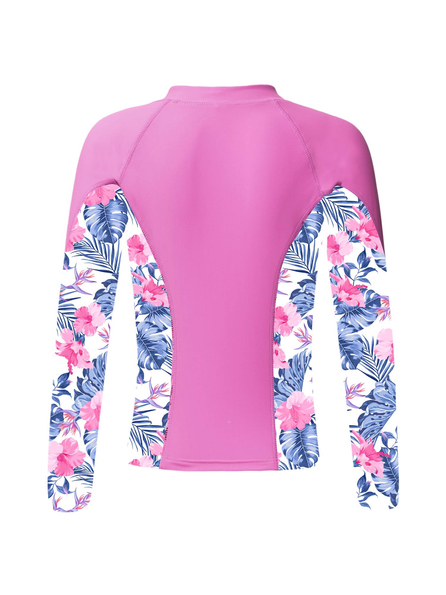 Kids Girls Long Sleeve Tropical Pattern Zipper Swimsuit Rash Guard