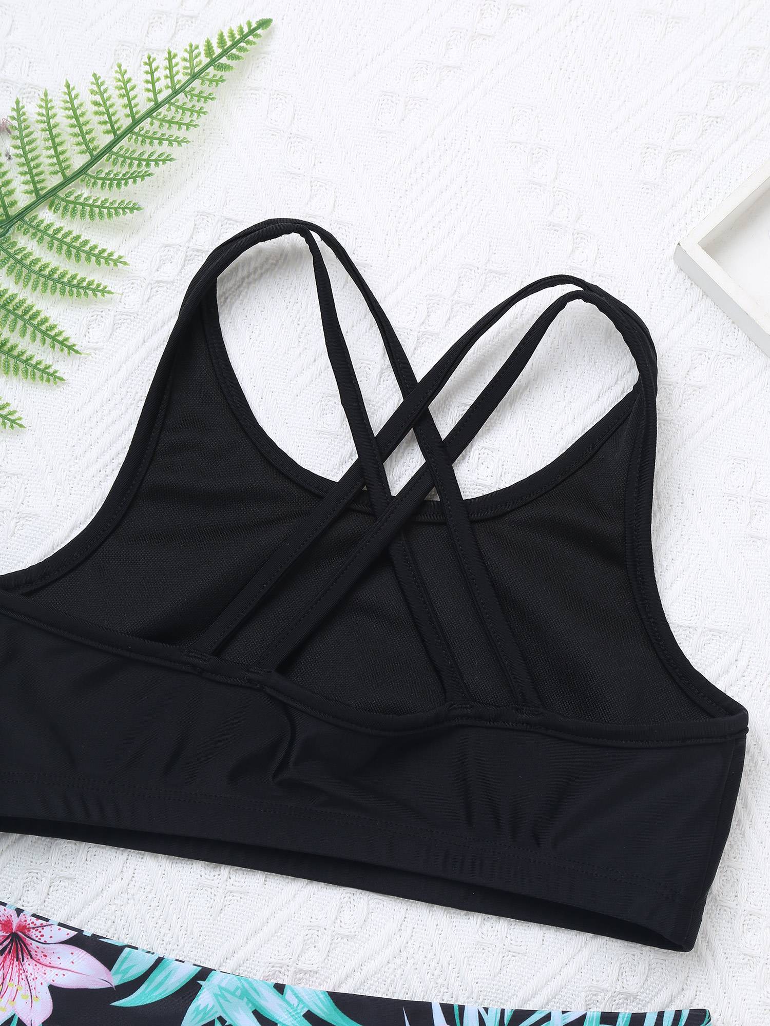 Kids Girls Sleeveless Solid Tankini and Print Shorts Swimsuit Set