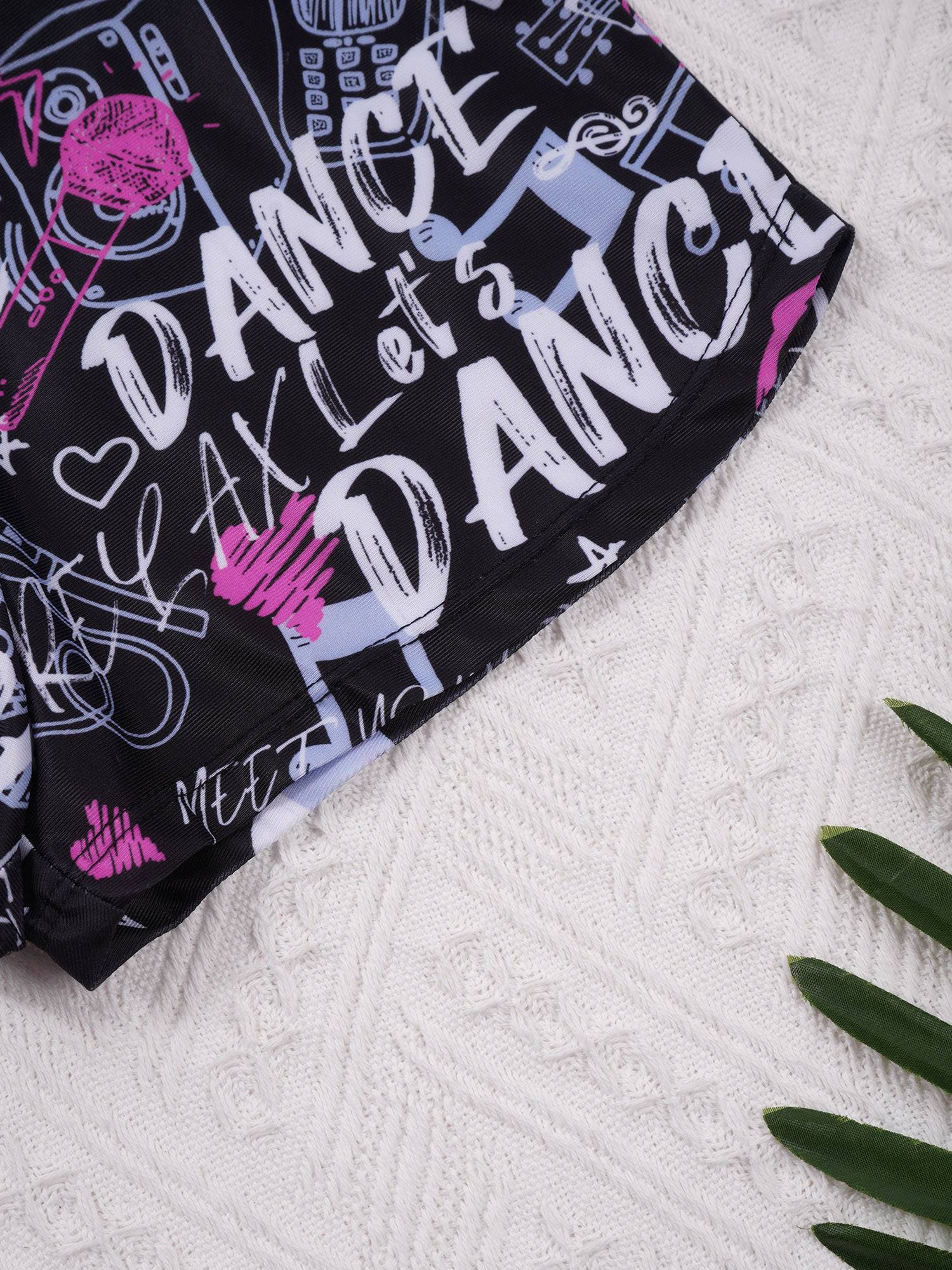 Kids Girls Sleeveless Solid Tankini and Print Shorts Swimsuit Set