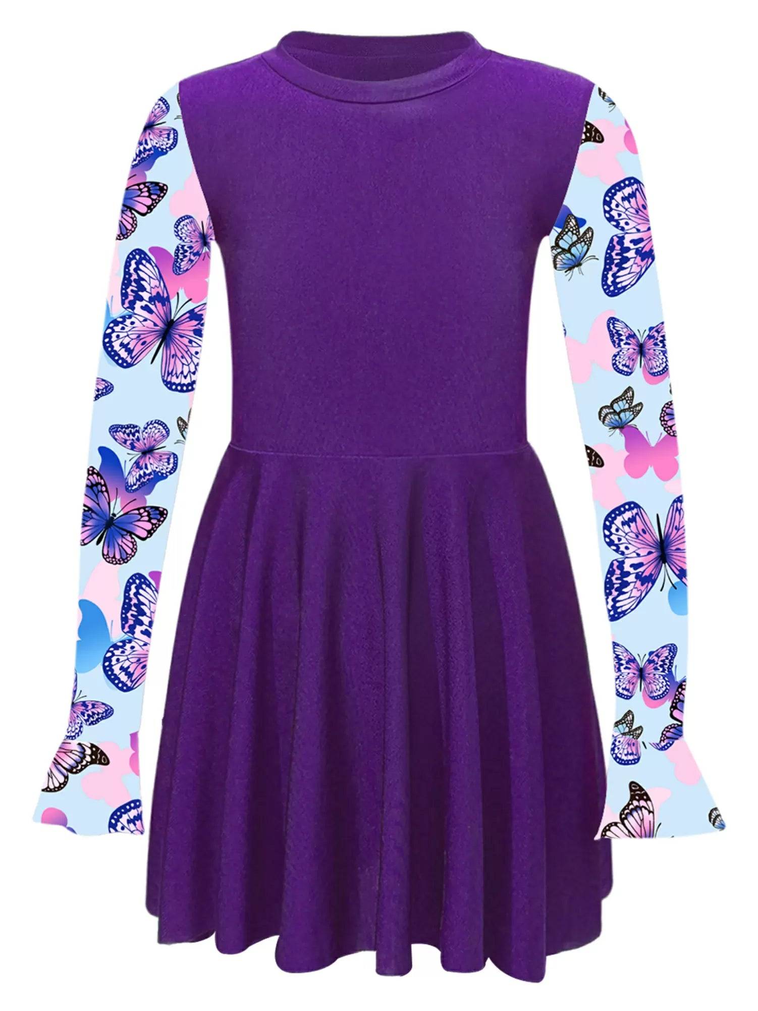 Kids Girls Long Sleeve Flared Cuffs Rash Guard Swim Dress