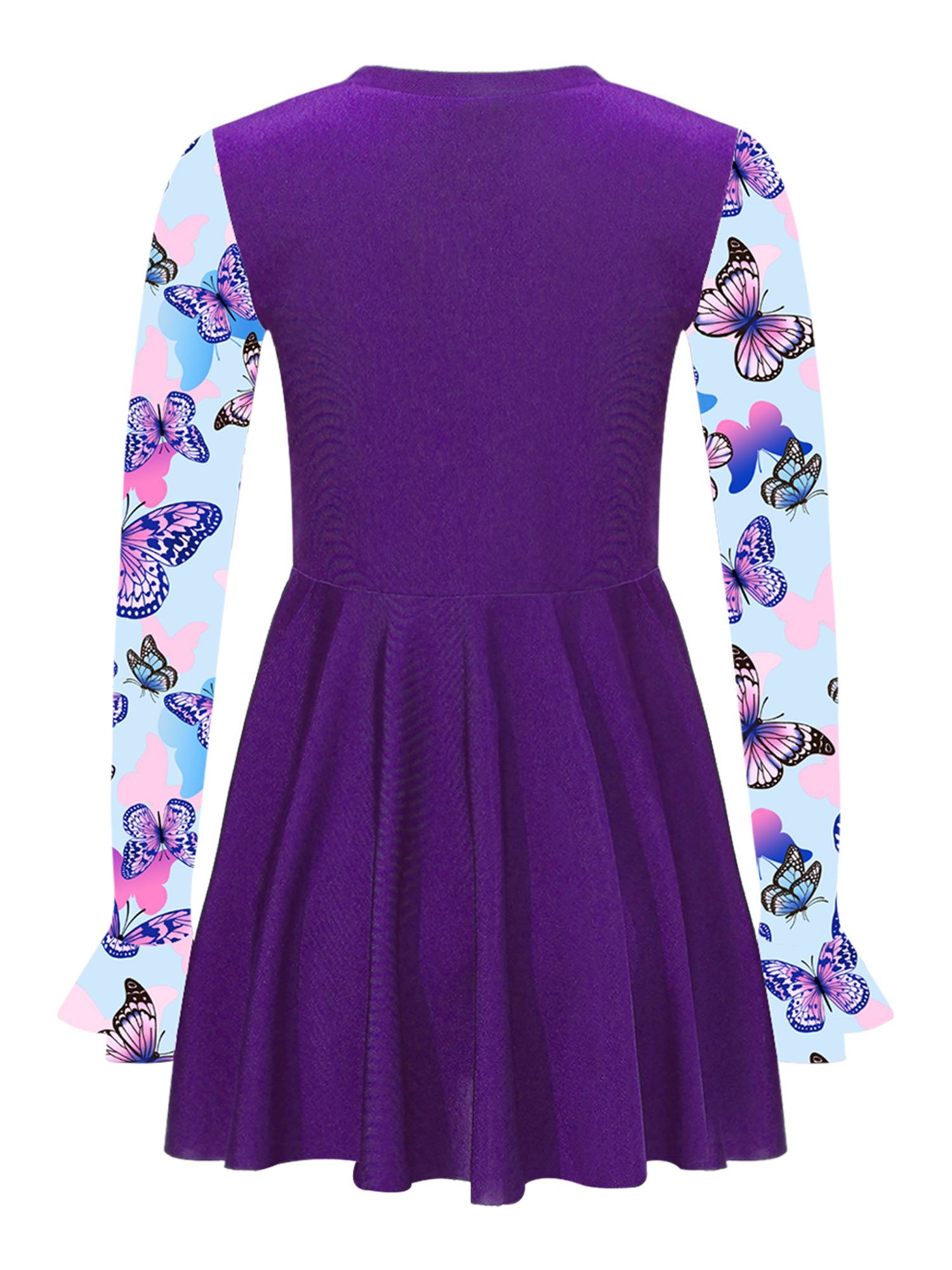 Kids Girls Long Sleeve Flared Cuffs Rash Guard Swim Dress