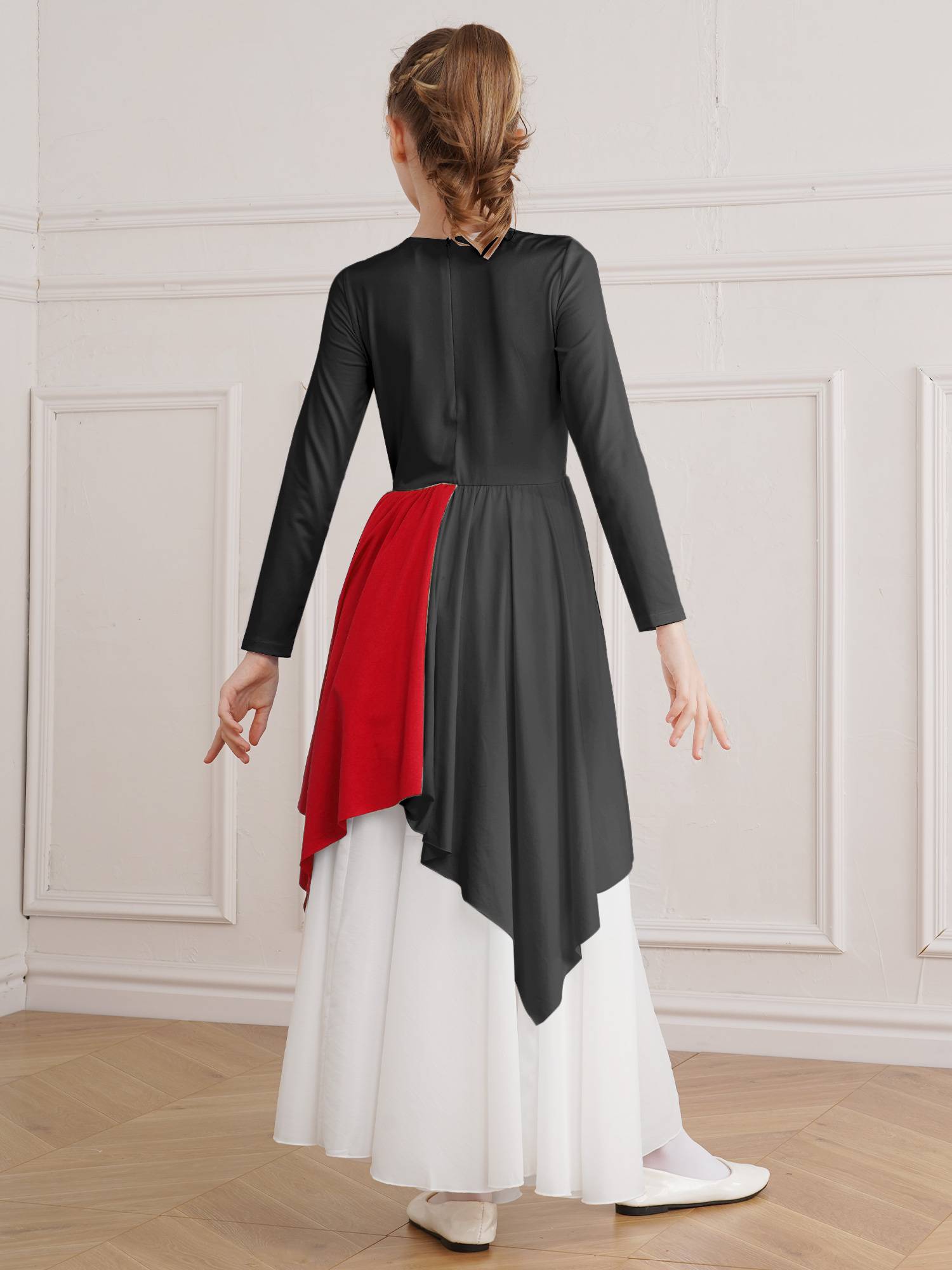 Kids Girls Long Sleeve Praise Dance Dress(petticoat not included)