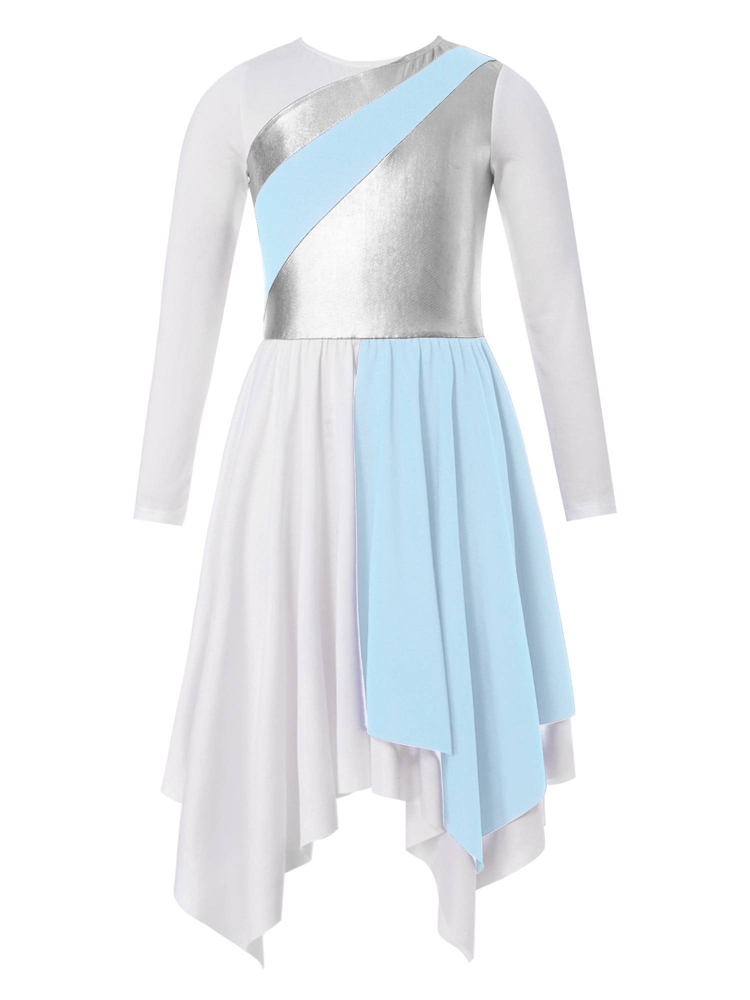 Kids Girls Long Sleeve Praise Dance Dress(petticoat not included)