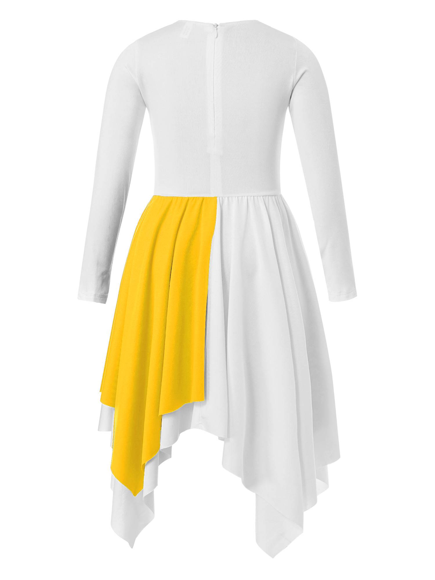 Kids Girls Long Sleeve Praise Dance Dress(petticoat not included)