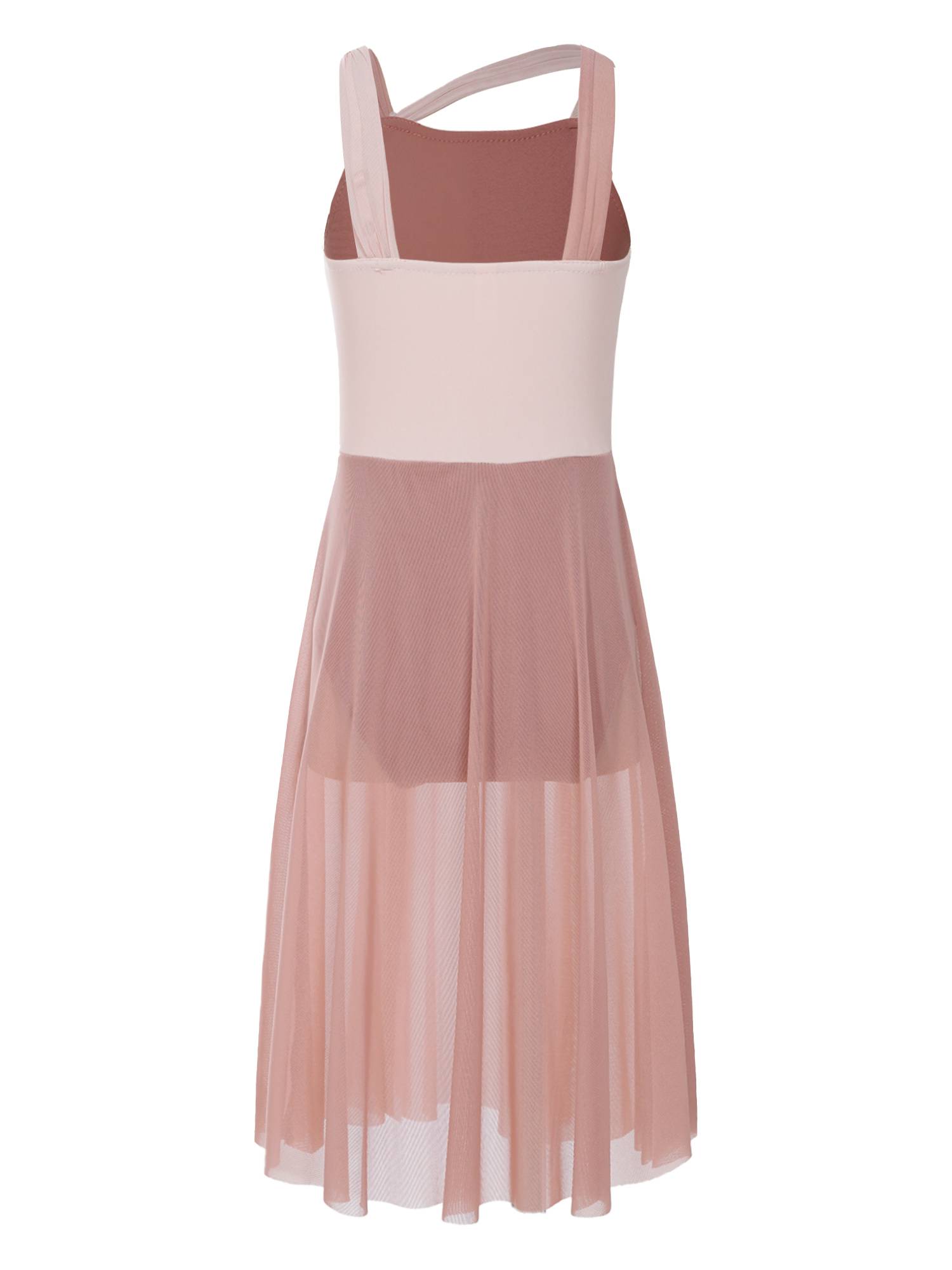 Kids Girls Sleeveless Color Block Lyrical Dance Leotard Dress