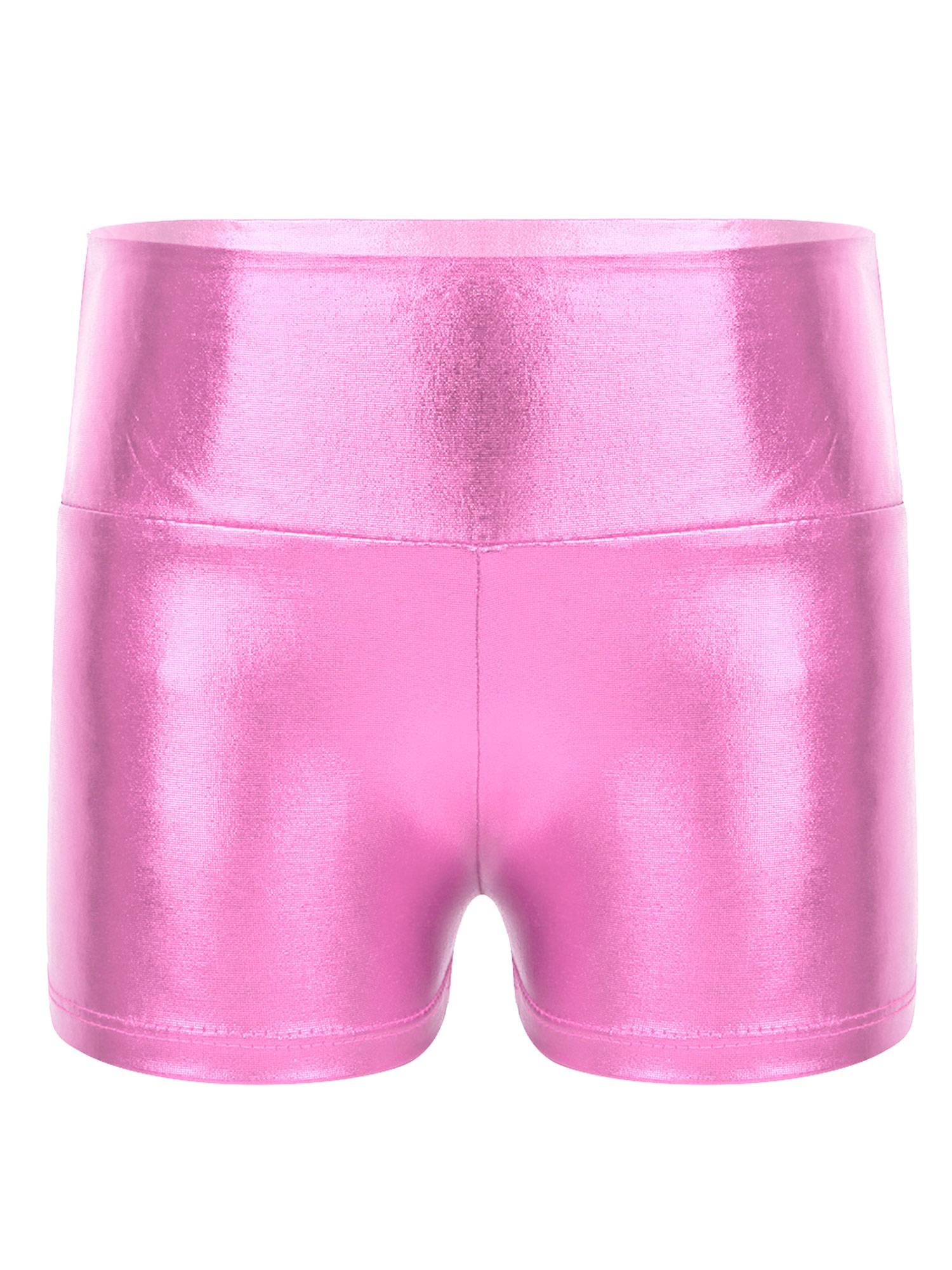 Kids Girls Metallic Shiny High Waist Gymnastic Shorts
