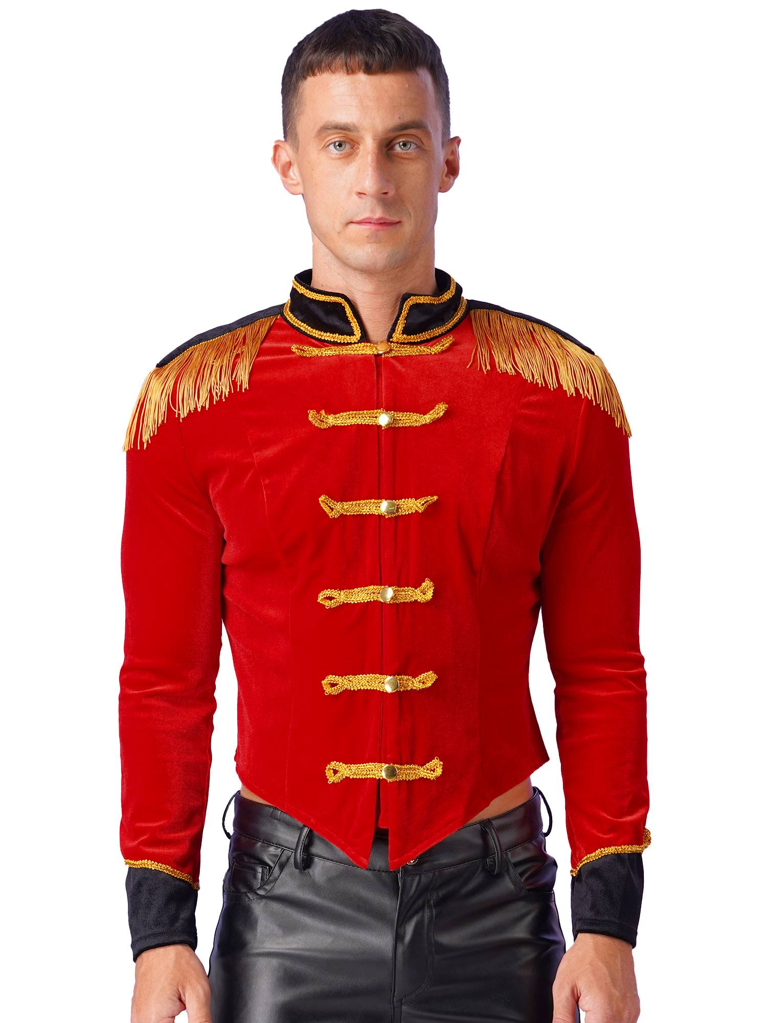 Men Long Sleeve Stand Collar Velvet Jacket Circus Ringmaster Costume