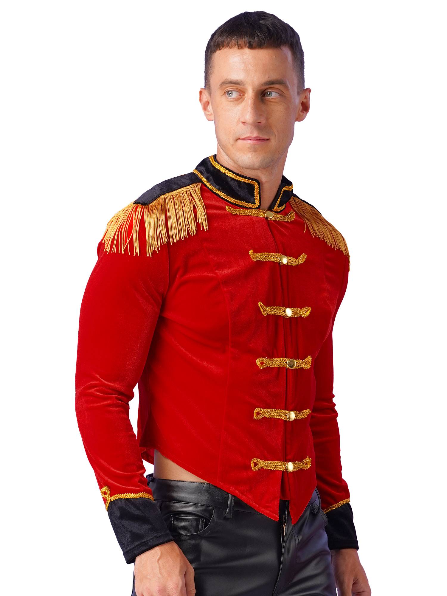 Men Long Sleeve Stand Collar Velvet Jacket Circus Ringmaster Costume