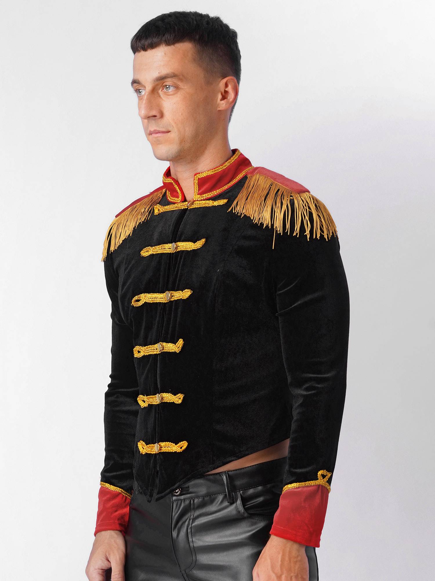 Men Long Sleeve Stand Collar Velvet Jacket Circus Ringmaster Costume