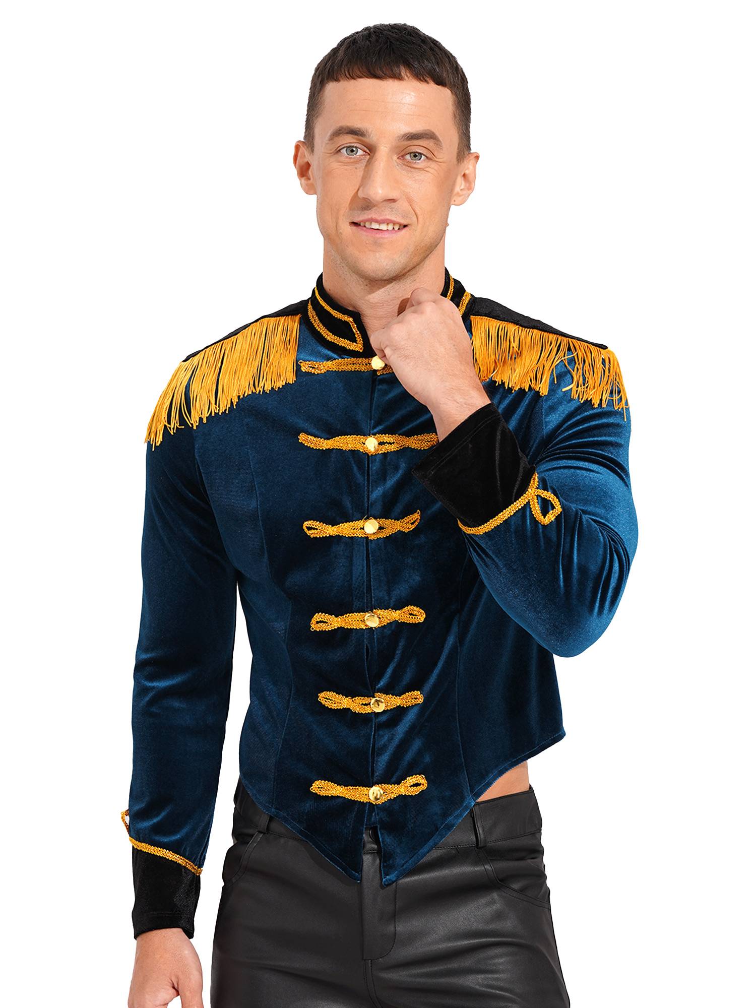 Men Long Sleeve Stand Collar Velvet Jacket Circus Ringmaster Costume