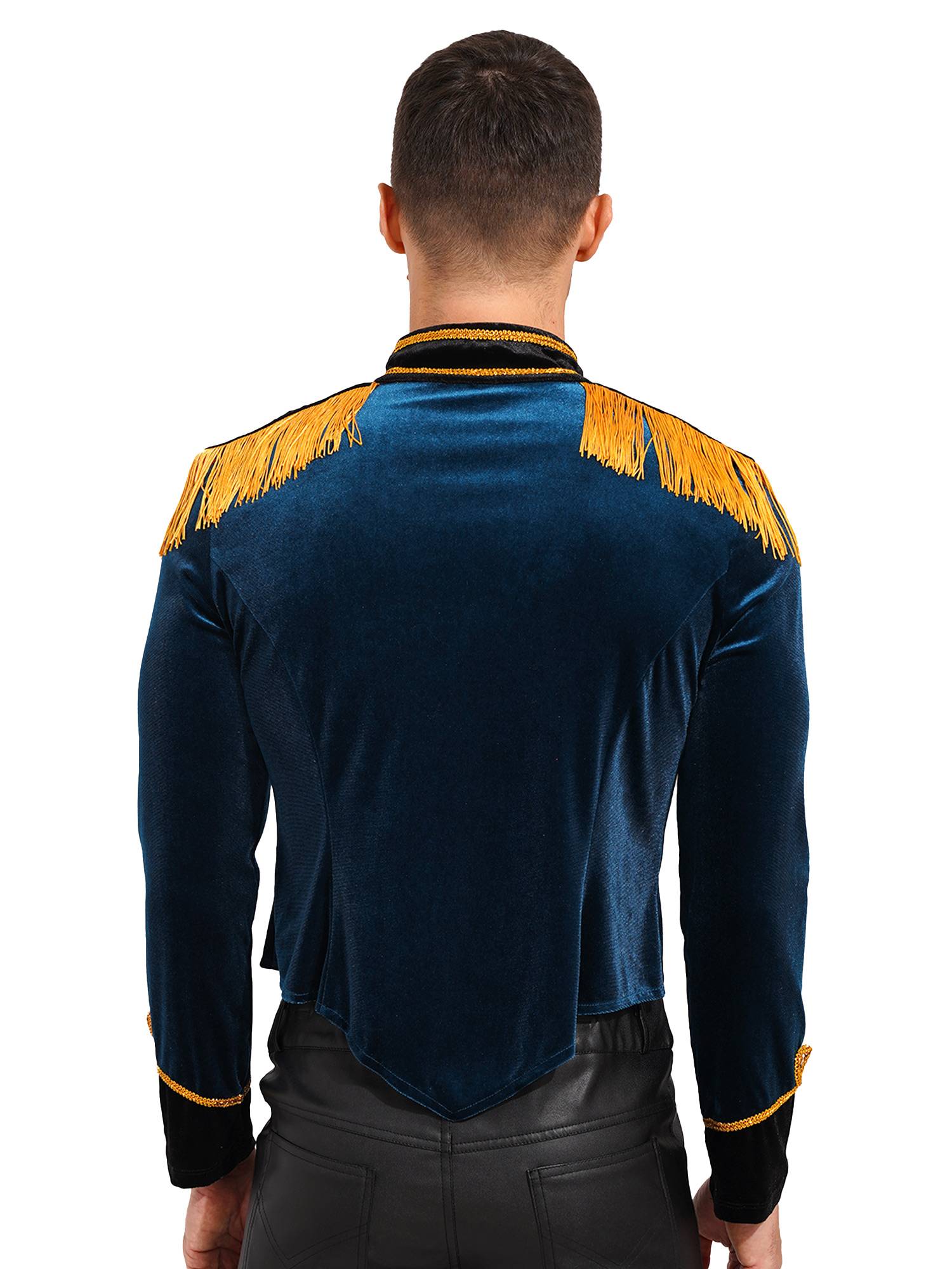 Men Long Sleeve Stand Collar Velvet Jacket Circus Ringmaster Costume