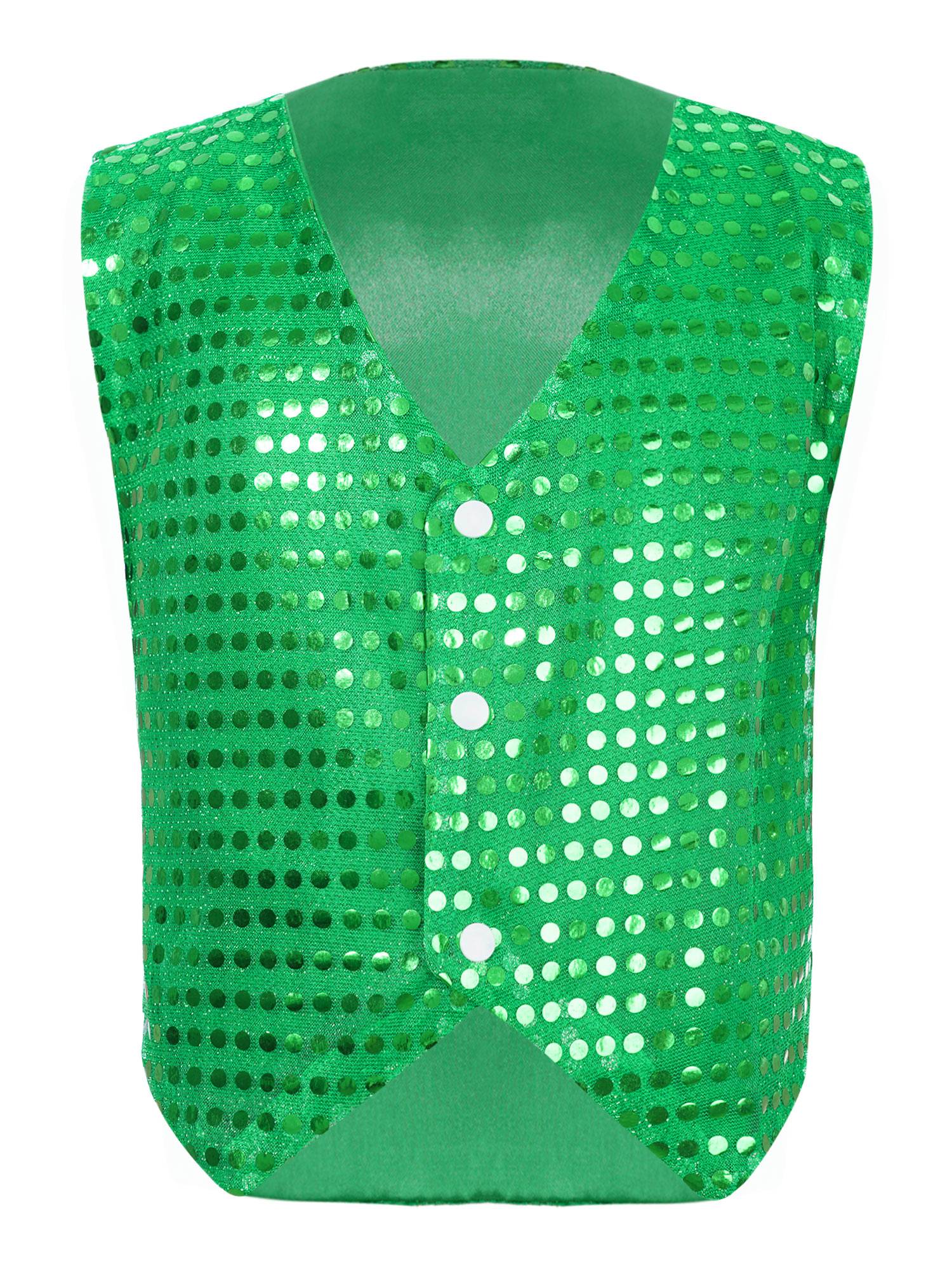 Kids Boys Glittery Sequin Jazz Dance Vest Waistcoat