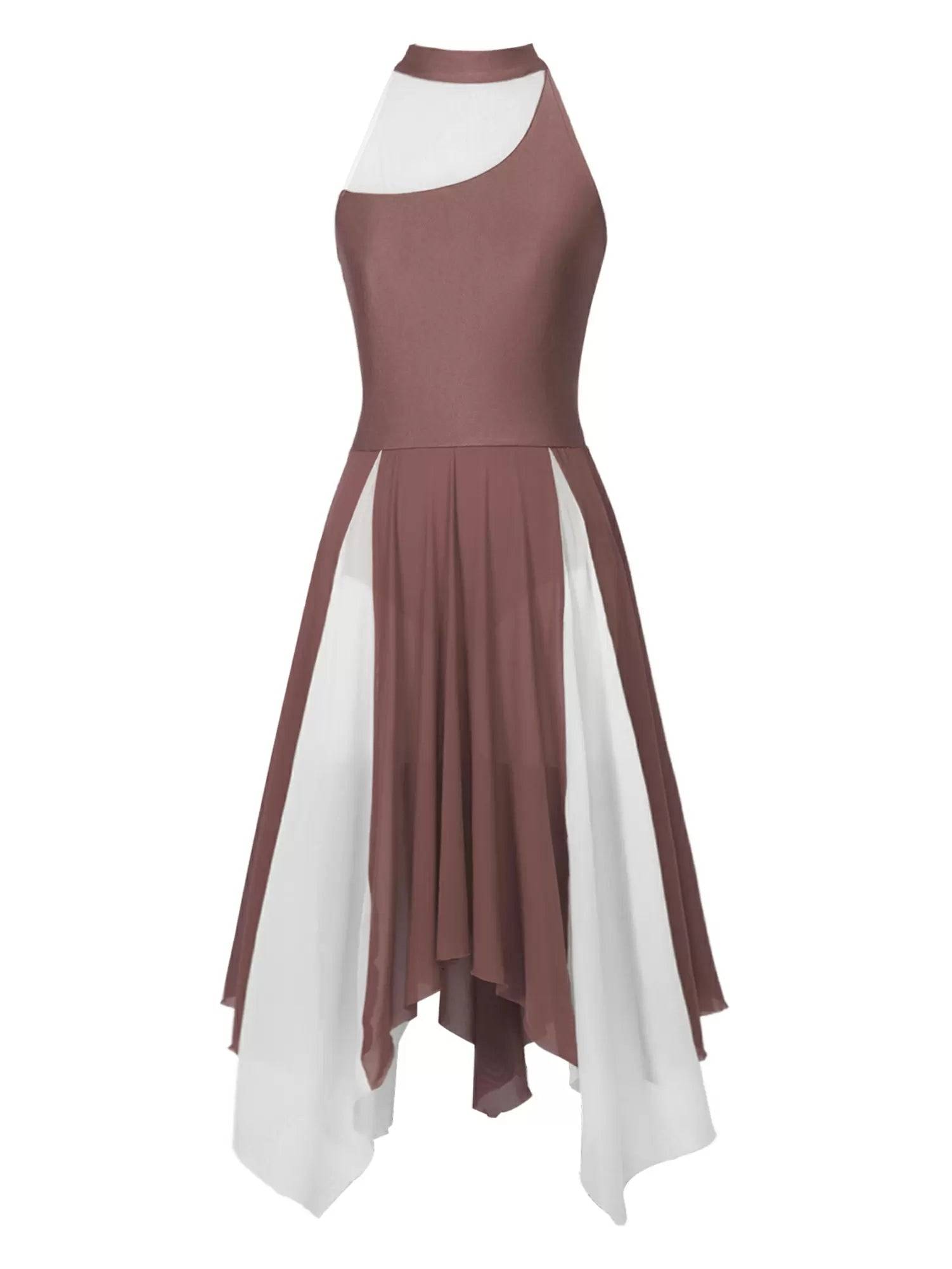 Women Sleeveless Color Block Halter Neck Lyrical Dance Dresses