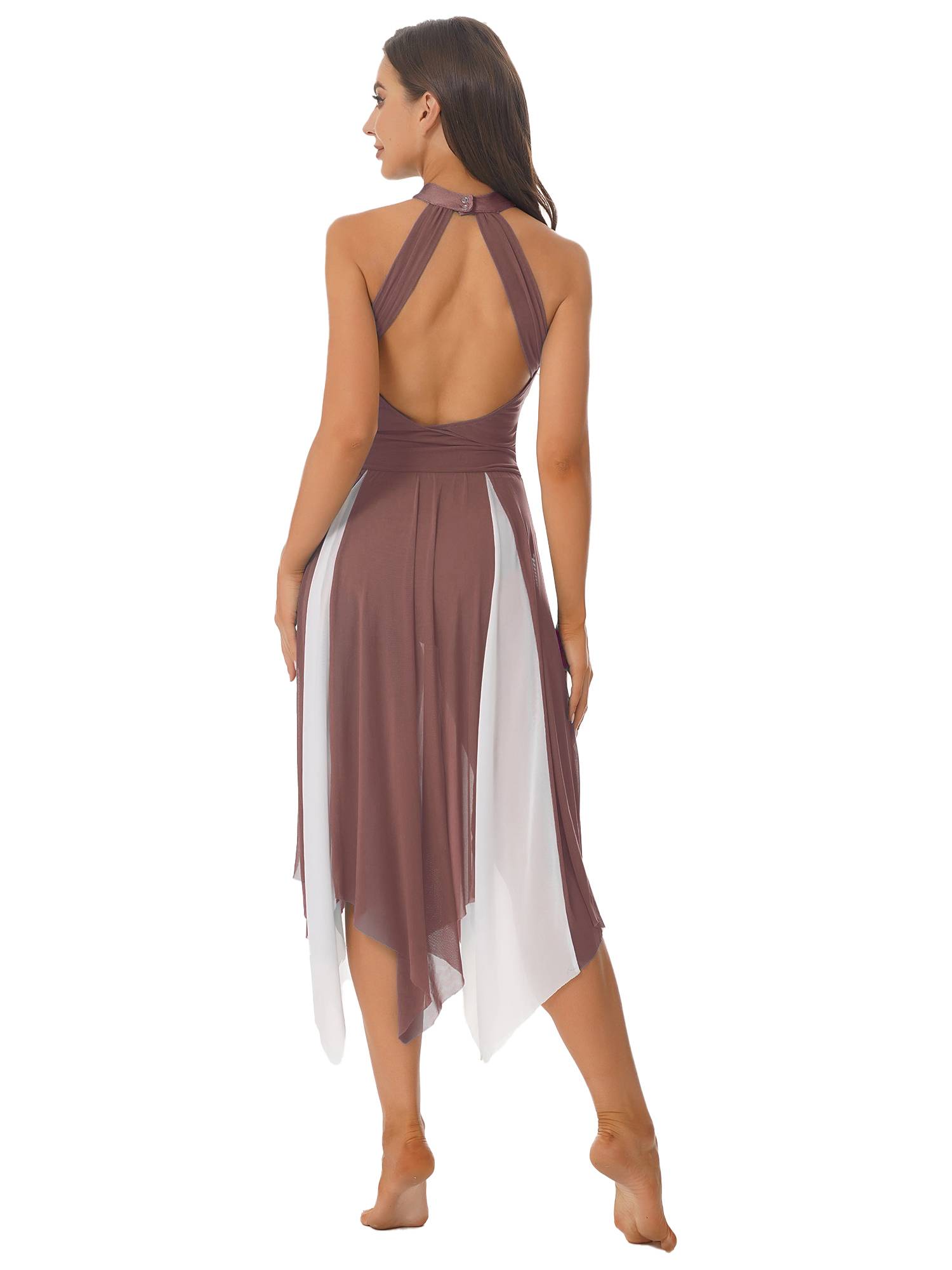 Women Sleeveless Color Block Halter Neck Lyrical Dance Dresses
