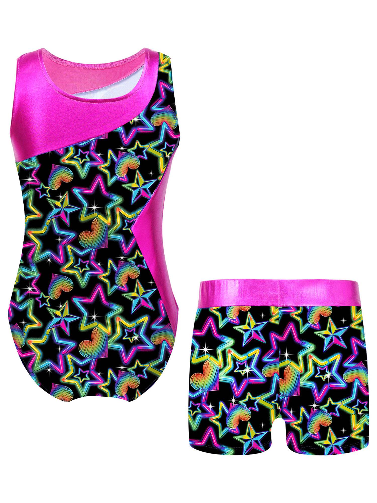 Kids Girls 2pcs Unicorn Rainbow Printed Gymnastics Dance Sets