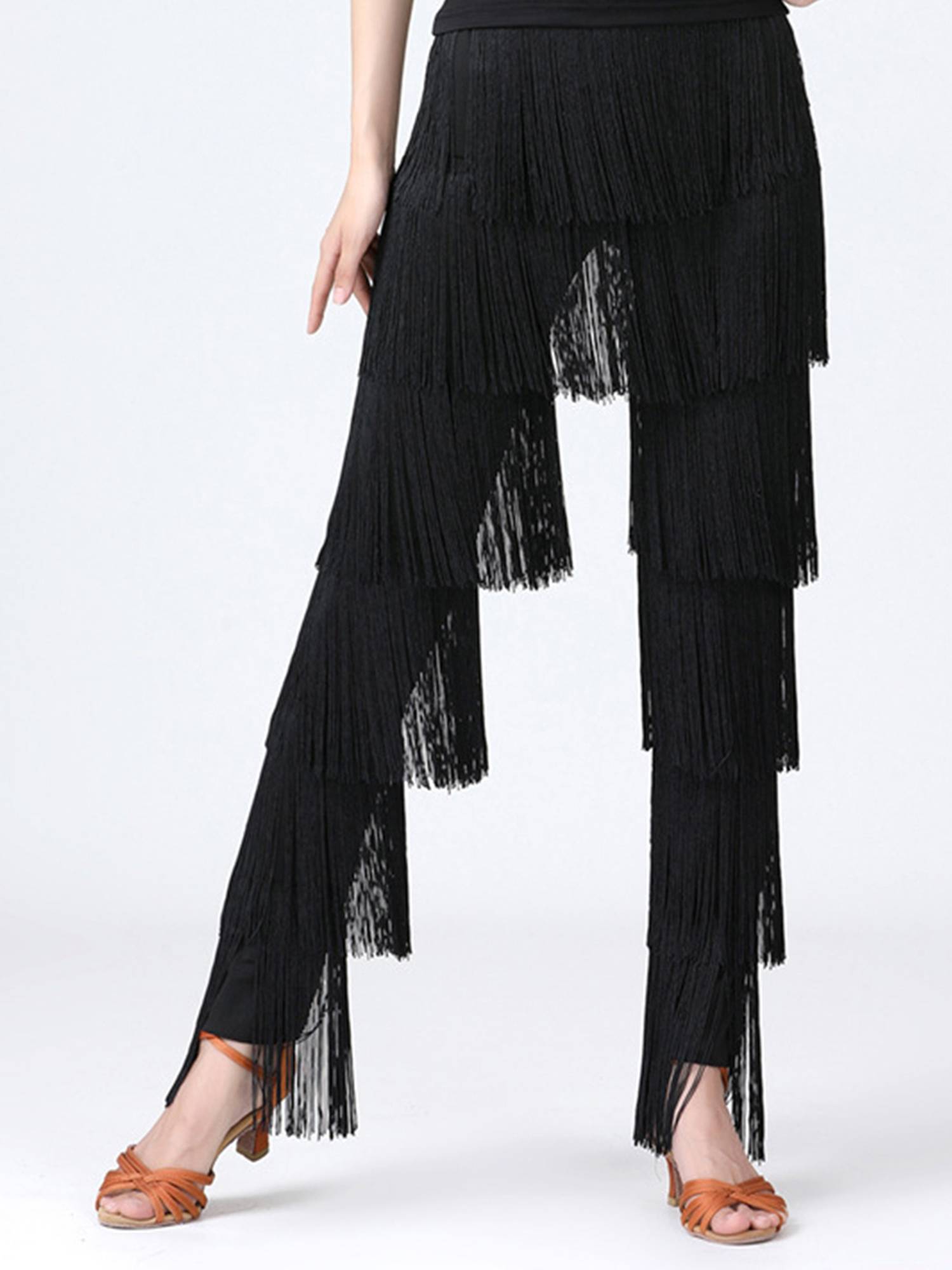 Women Tassel Latin Dance Tango Tiered Fringed Pants