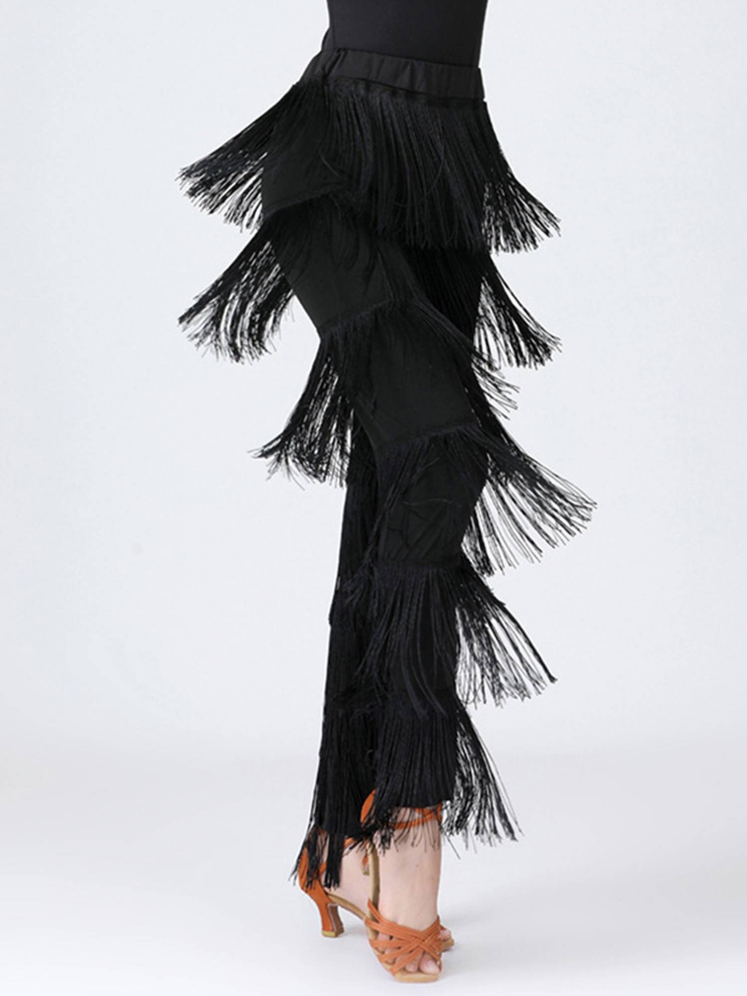 Women Tassel Latin Dance Tango Tiered Fringed Pants