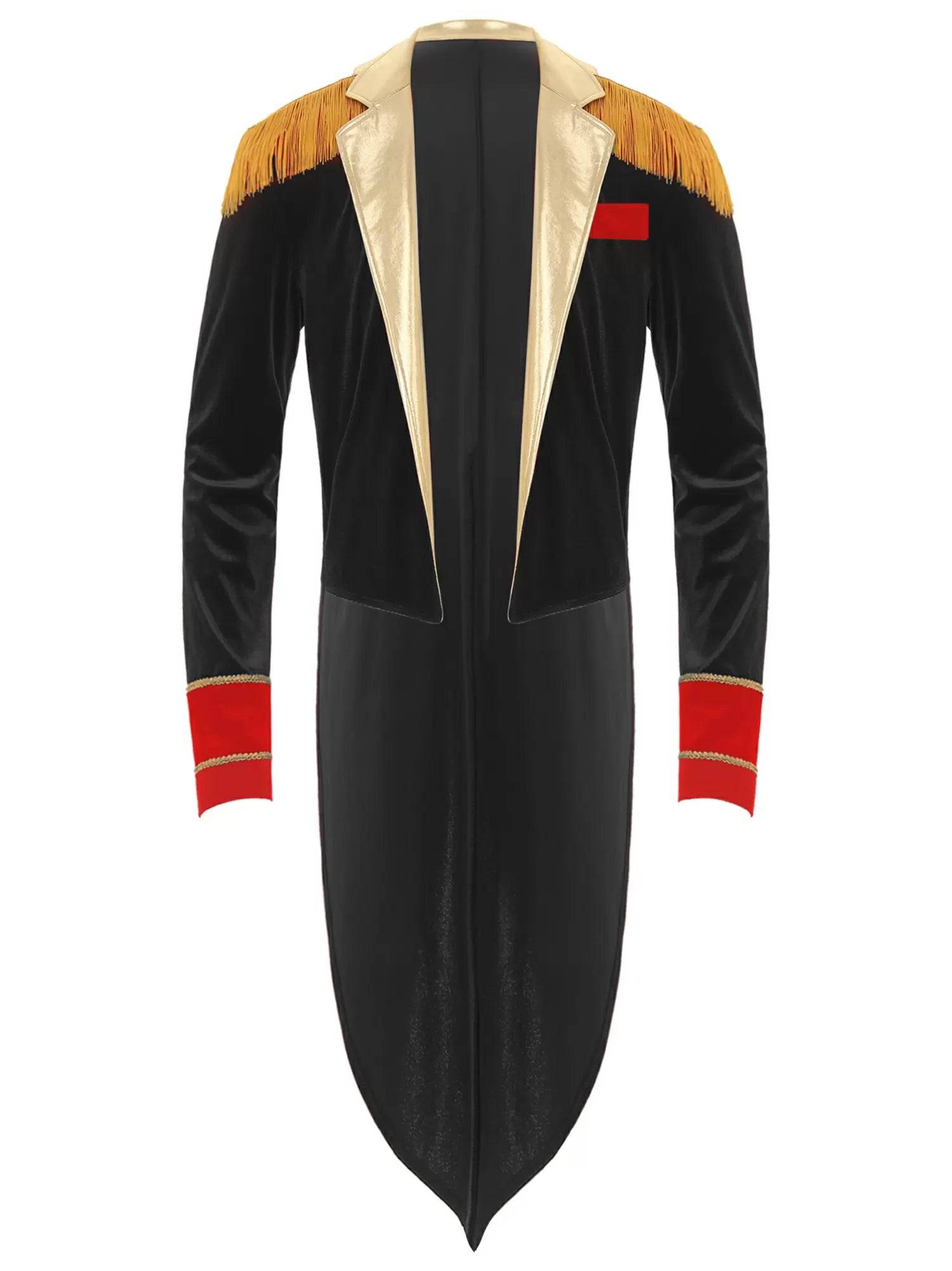 Men Circus Ringmaster Long Sleeve Lapel Showman Velvet Tailcoat