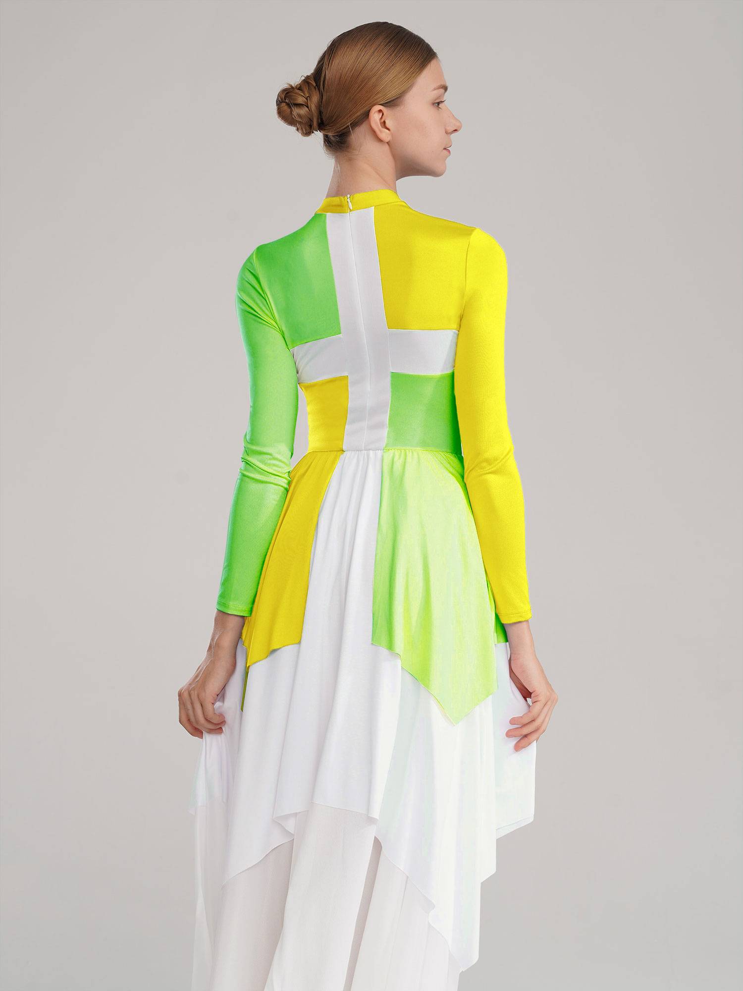 Women Long Sleeves Color Block Liturgical Praise Dance Dress