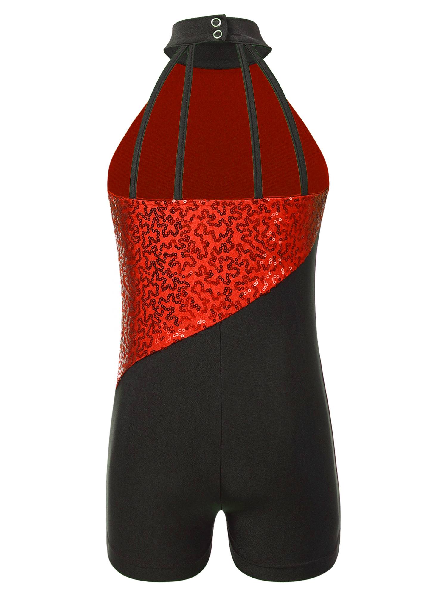 Kids Girls Sequins Sleeveless Colorblock Rhythmic Gymnastics Leotard