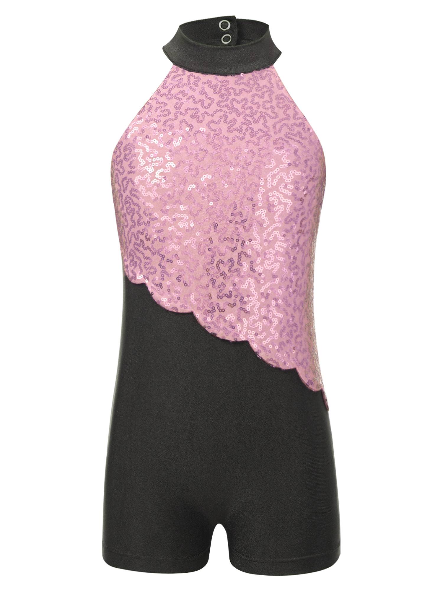 Kids Girls Sequins Sleeveless Colorblock Rhythmic Gymnastics Leotard