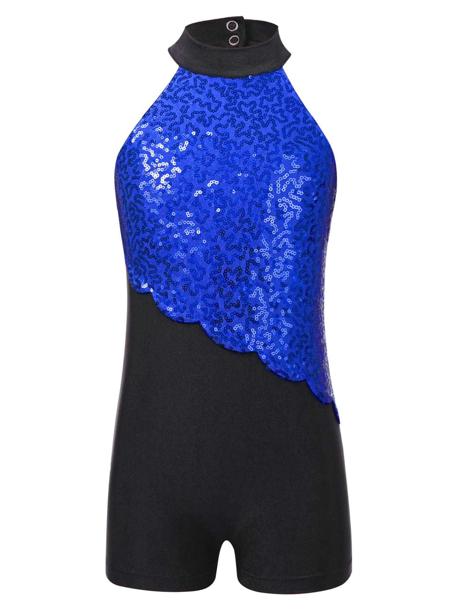 Kids Girls Sequins Sleeveless Colorblock Rhythmic Gymnastics Leotard