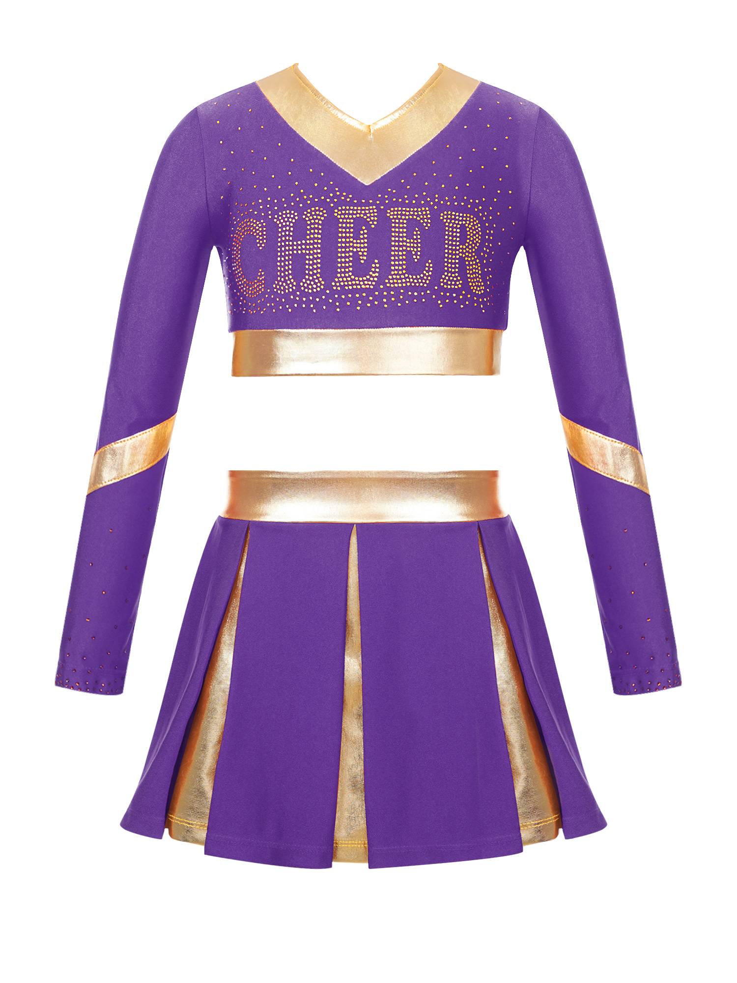 Kids Girls 2pcs Color Block Cheerleading Dance Outfit Crop Top with Skirt