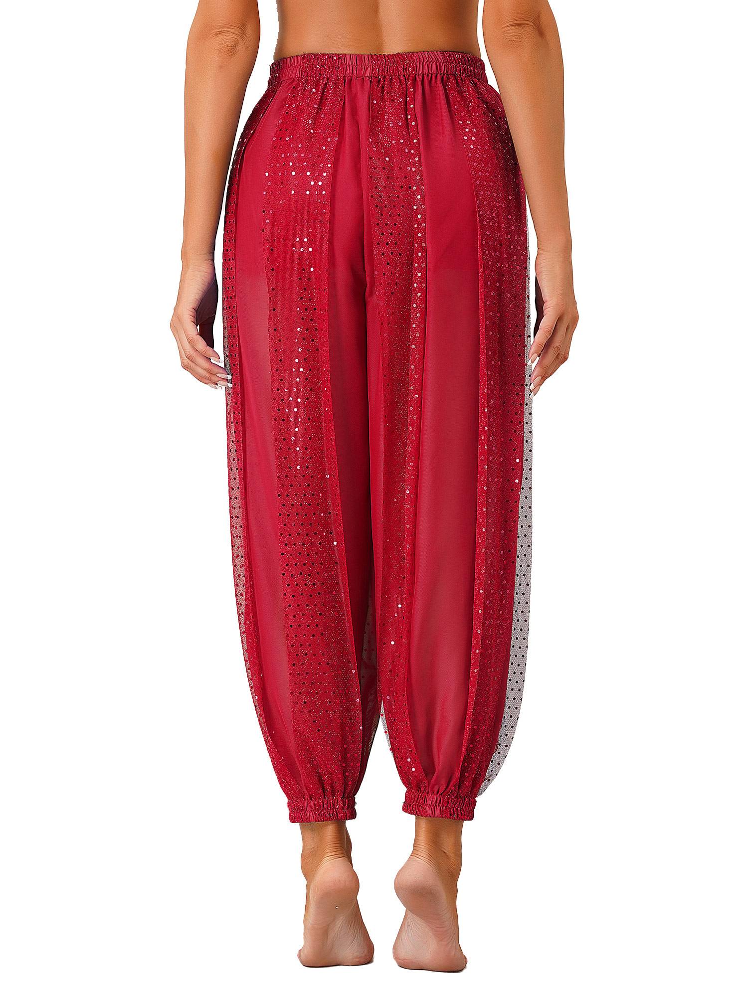 Women Sequined Dots Chiffon Belly Dance Pants
