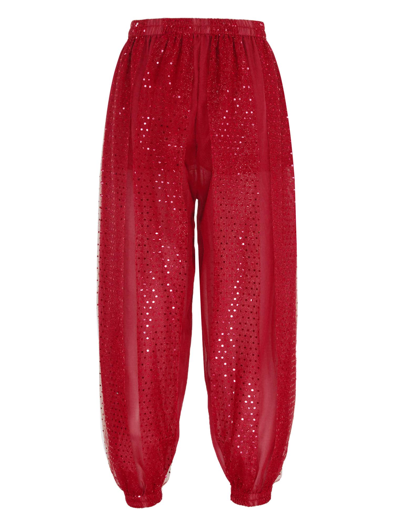 Women Sequined Dots Chiffon Belly Dance Pants