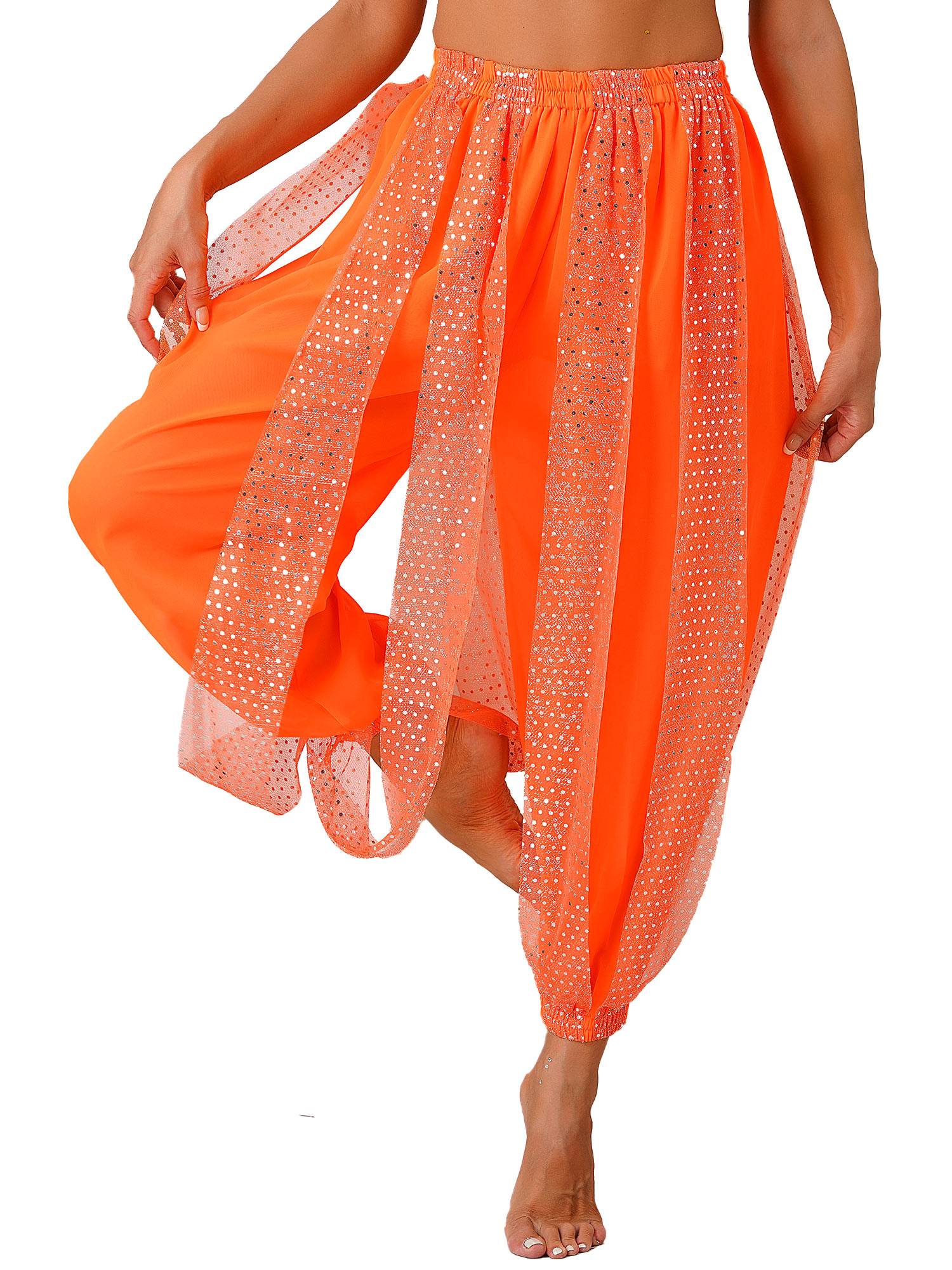 Women Sequined Dots Chiffon Belly Dance Pants