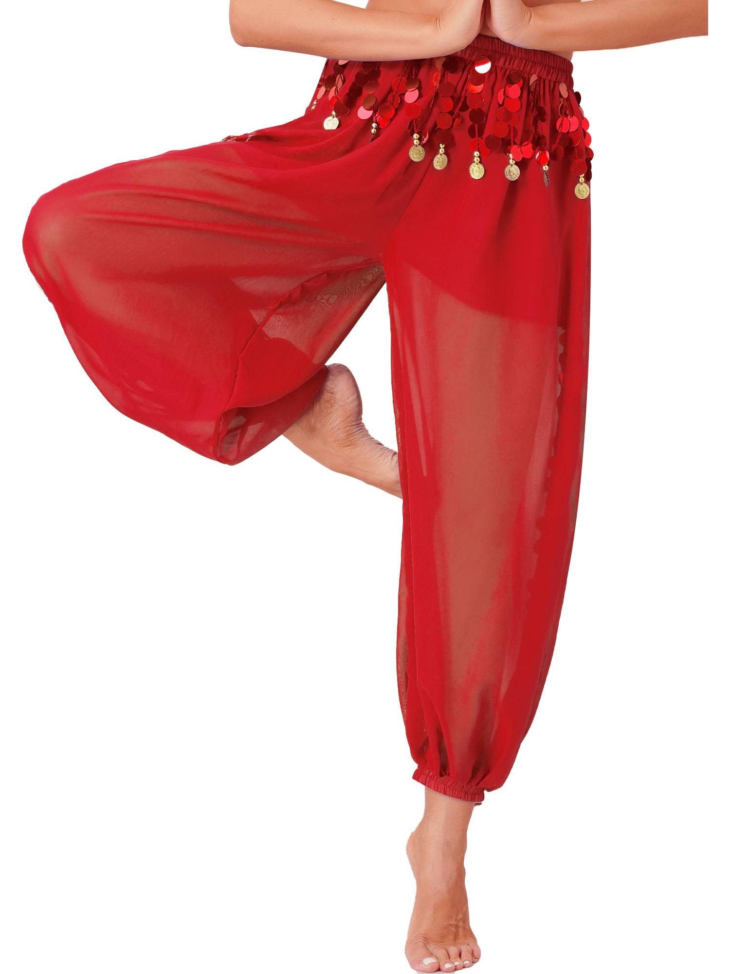 Women Sequins Side Split Belly Dance Bloomers
