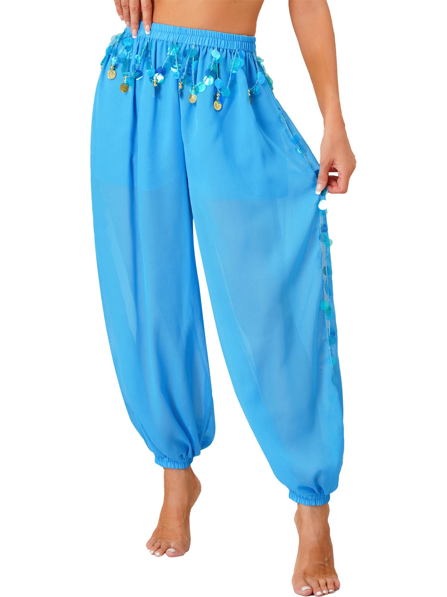 Women Sequins Side Split Belly Dance Bloomers