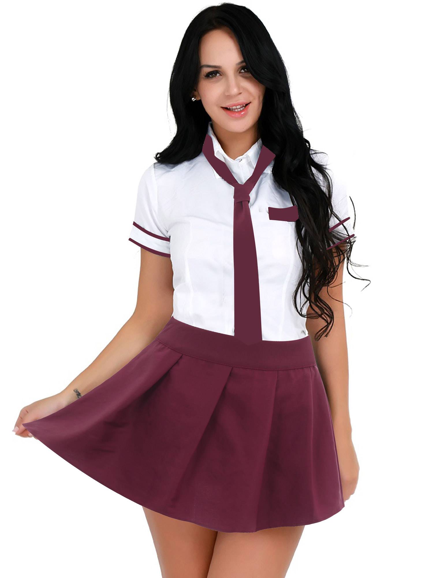 Women 3pcs Shirt and Plaid Skirt with Tie Schoolgirl Cosplay Costumes