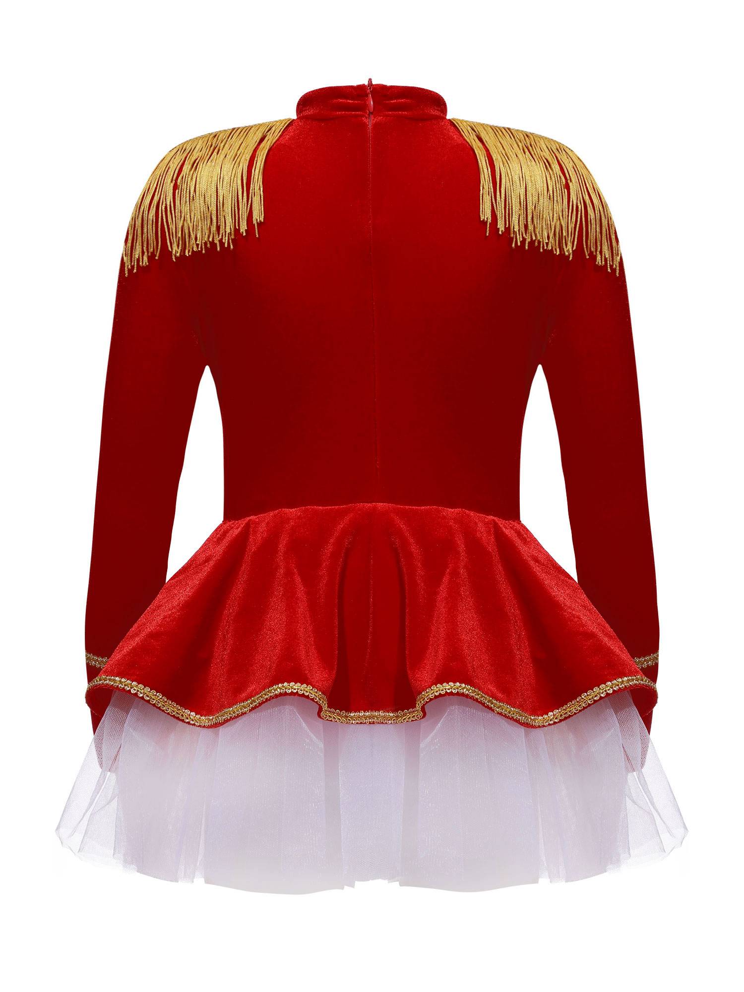 Girls Christmas Circus Costume Long Sleeve Mesh Tutu Leotard Dress